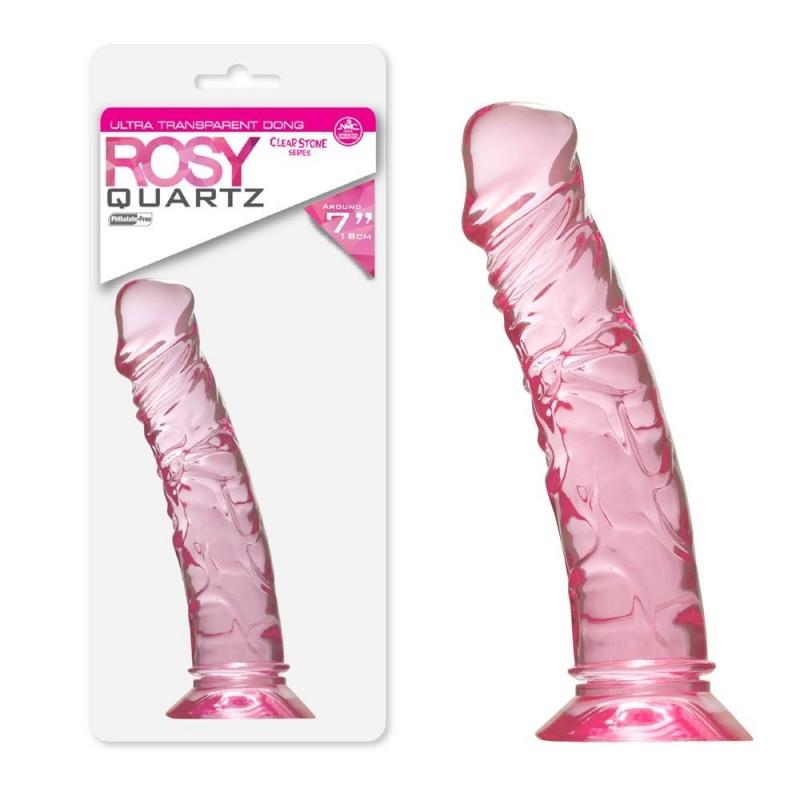 Rosy Quartz Dildo, 18cm, Clear Pink