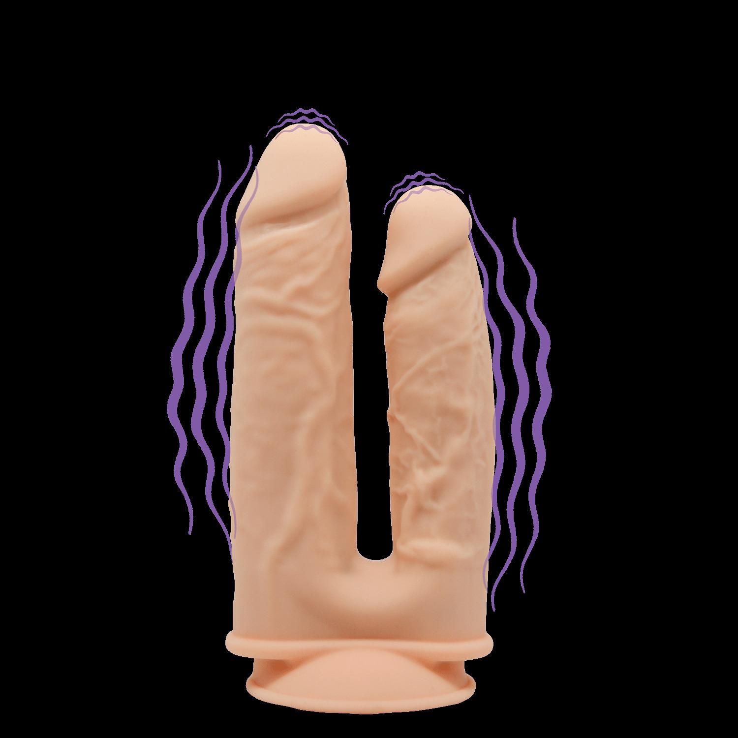 SILEXD Premium Silicone Dildo Model 1 Double Penetration Vibration, 17,5 & 19,5 cm, Light skin