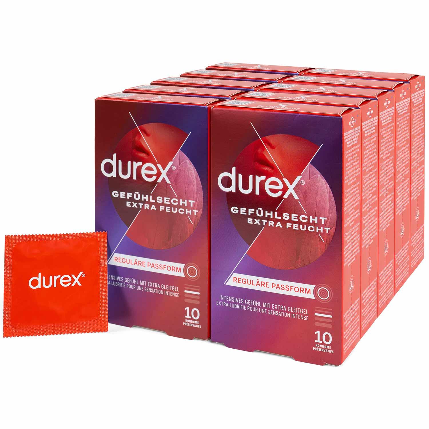 Durex Gefühlsecht Extra Feucht Condoms 10pcs, with Reservoir, Extra Lubrication, Ø 56mm, 195mm Durex Gefühlsecht Extra Feucht Condoms 10pcs, with Reservoir, Extra Lubrication, Ø 56mm, 195mm