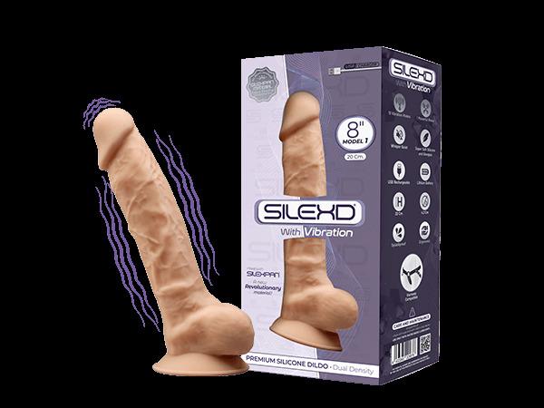 SILEXD Premium Silicone Dildo Model 1 Vibration, 20 cm, Light skin