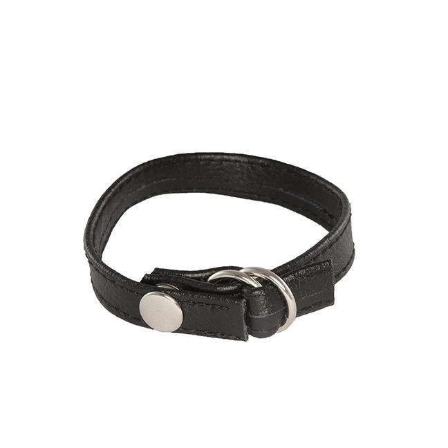 SI IGNITE Cinch Leather Cockring with snap & pull strap, Black