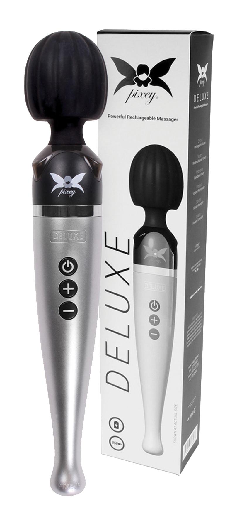 Pixey Deluxe Powerful Wand Massager, Silver/Black, 33 cm