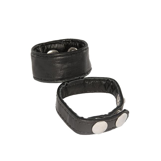 SI IGNITE Ball Stretcher and 3 Snap Ring combo, Leather Cockring, Black, ¯ 45 mm
