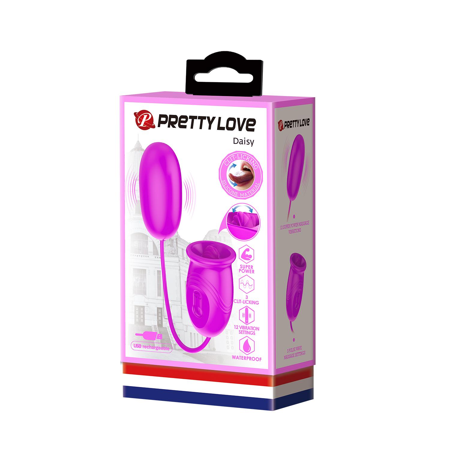 PRETTY LOVE - Daisy, 12 functions of vibration
3 functions of lickering
memory
waterproof
silicone
USB rechargeable 35-65 
33-73