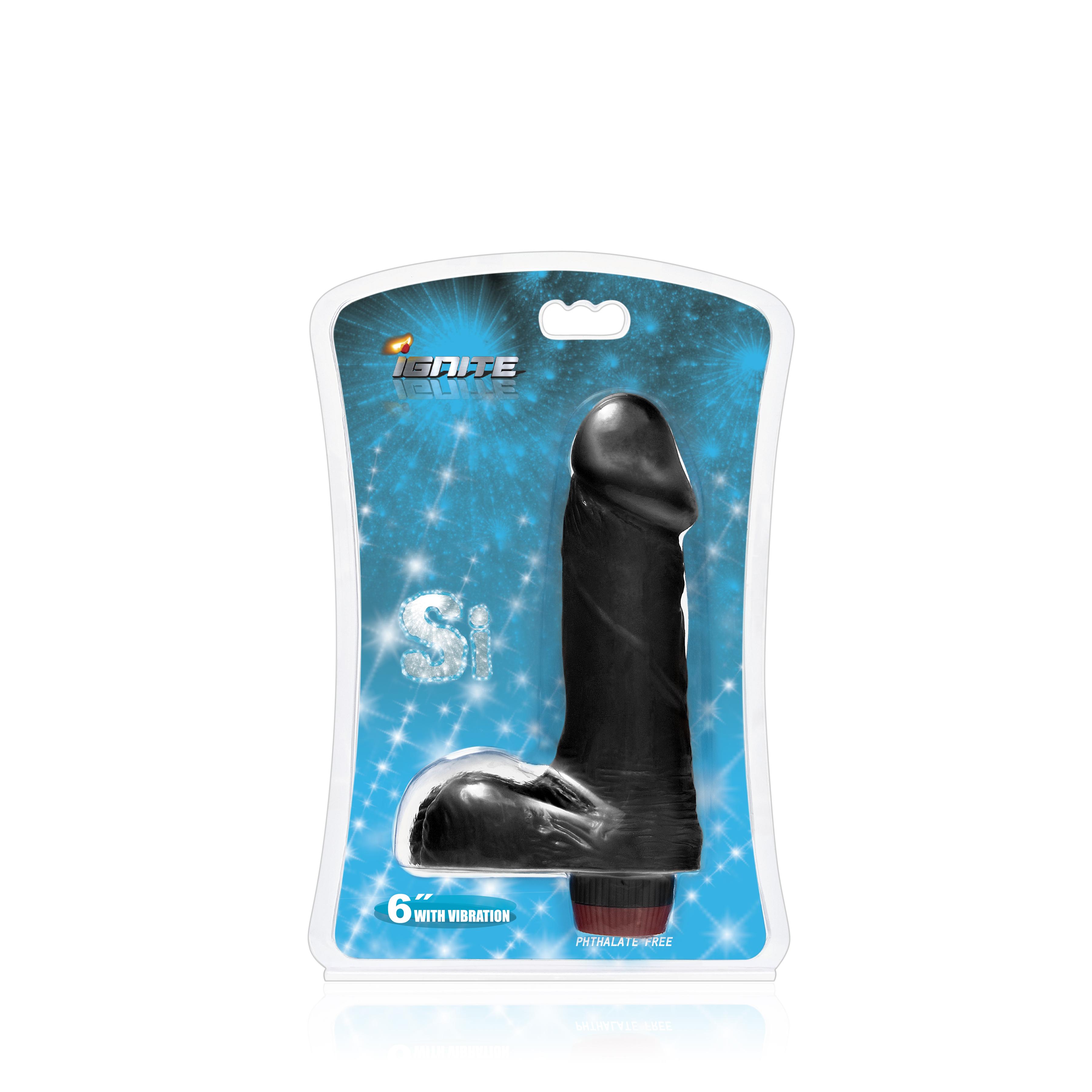 SI IGNITE Cock with Balls and Vibration, Black, 15 cm