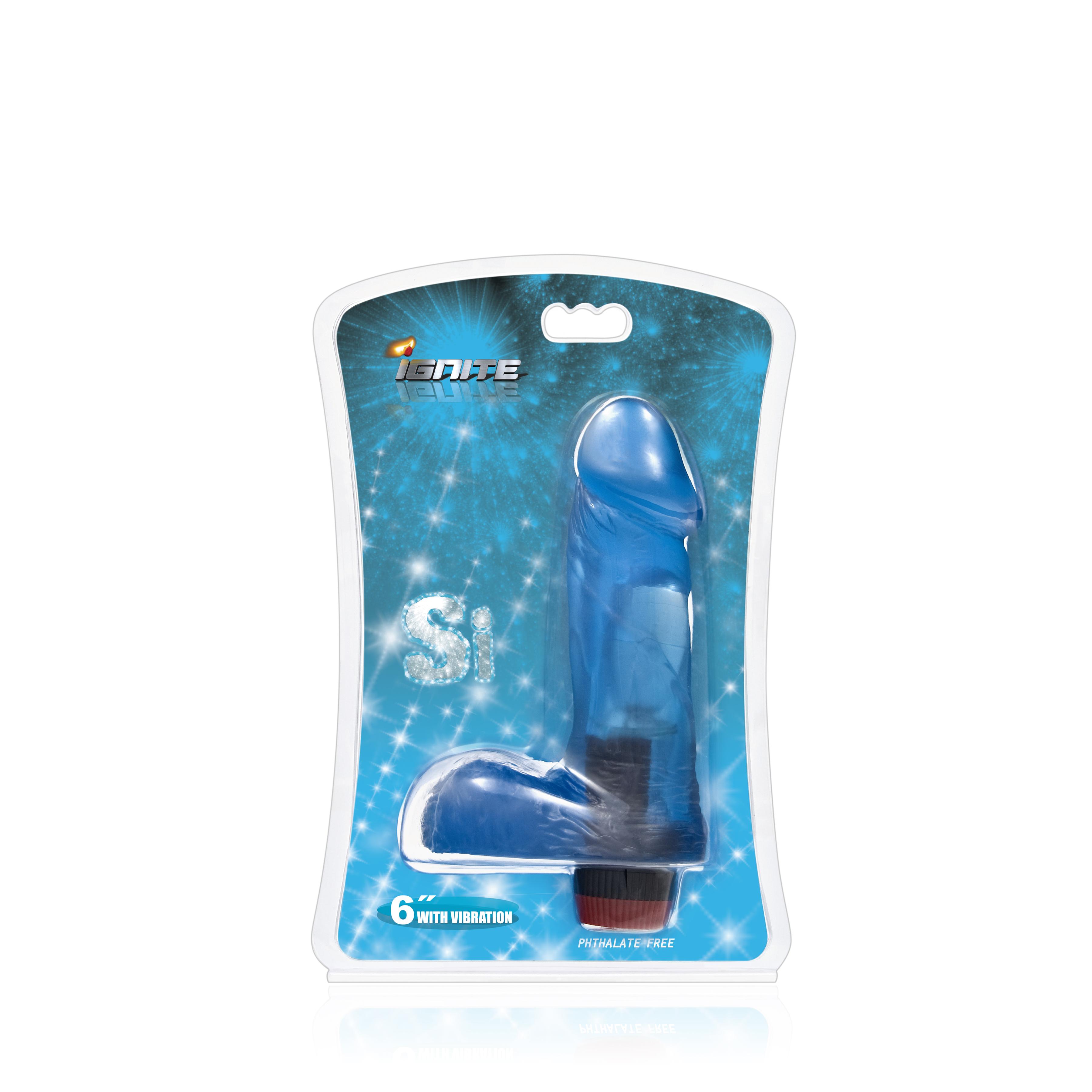 SI IGNITE Cock with Balls and Vibration, Blue, 15 cm
