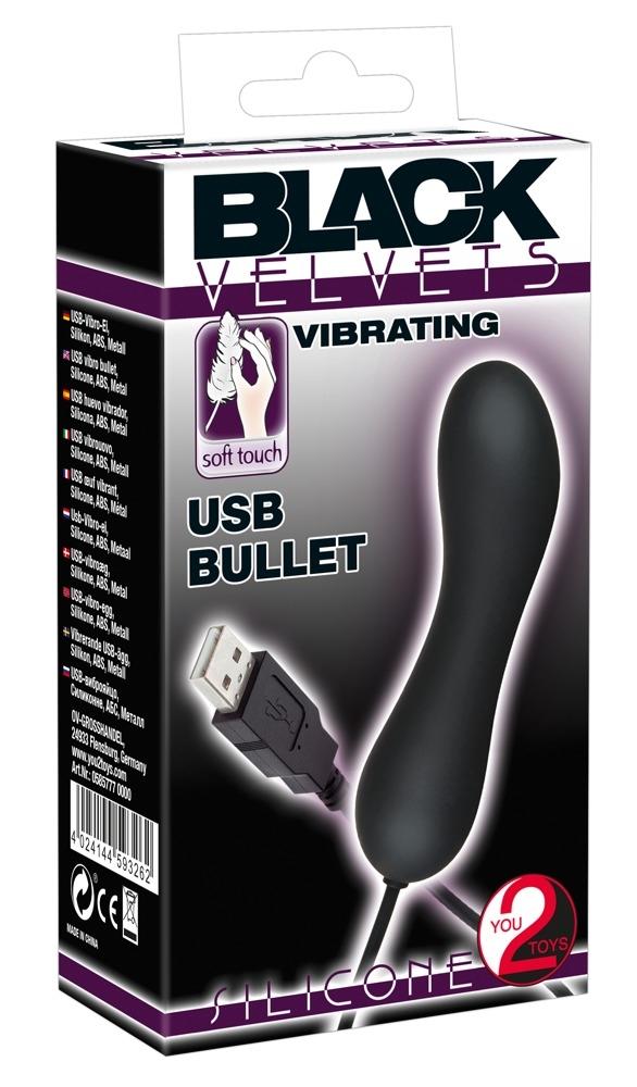 Black Velvets Vibrating USB Bullet Silicone Vibrator, 9,5 cm, Black