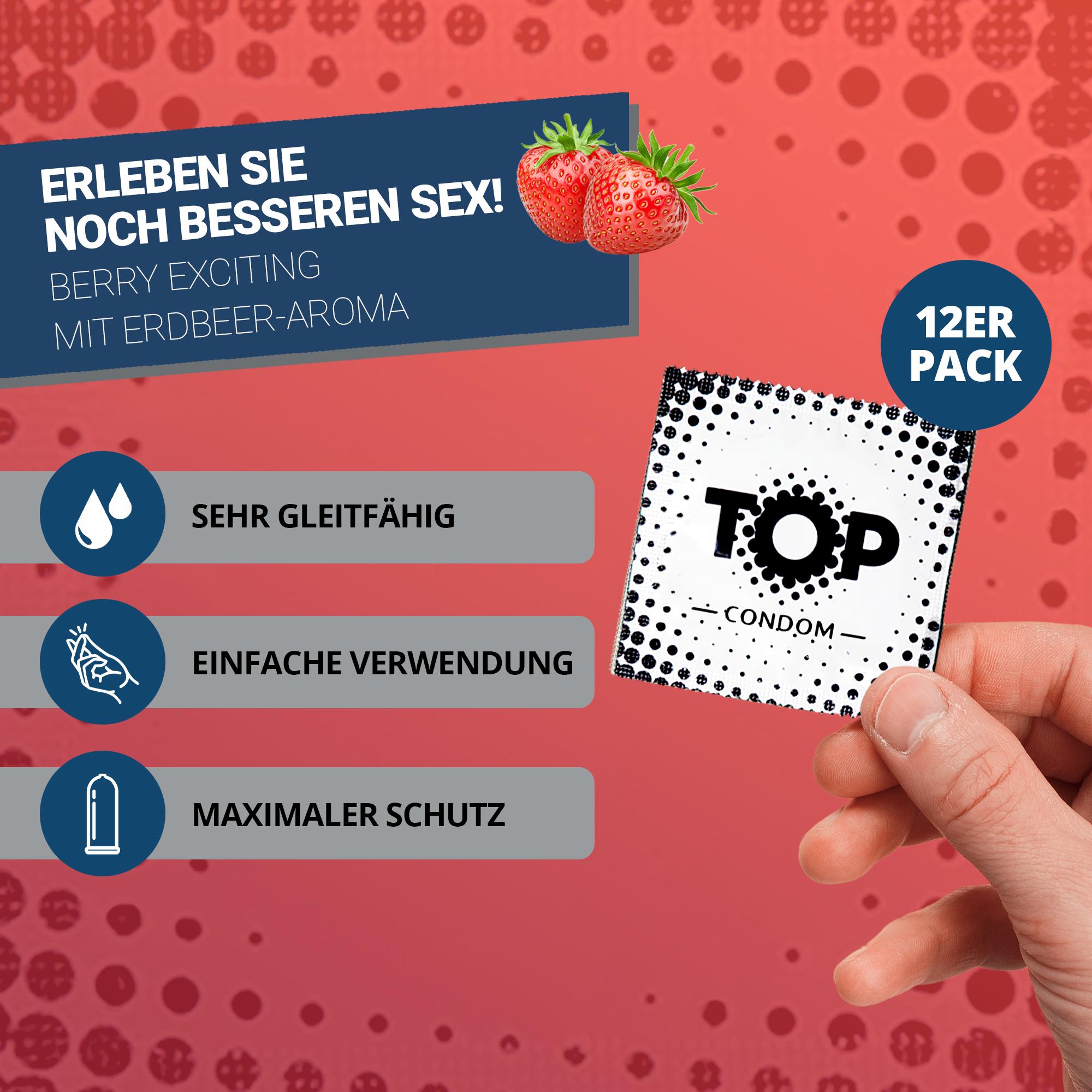 TOP Condoms Red: Berry Exciting - Strawberry Play, Packs of 12