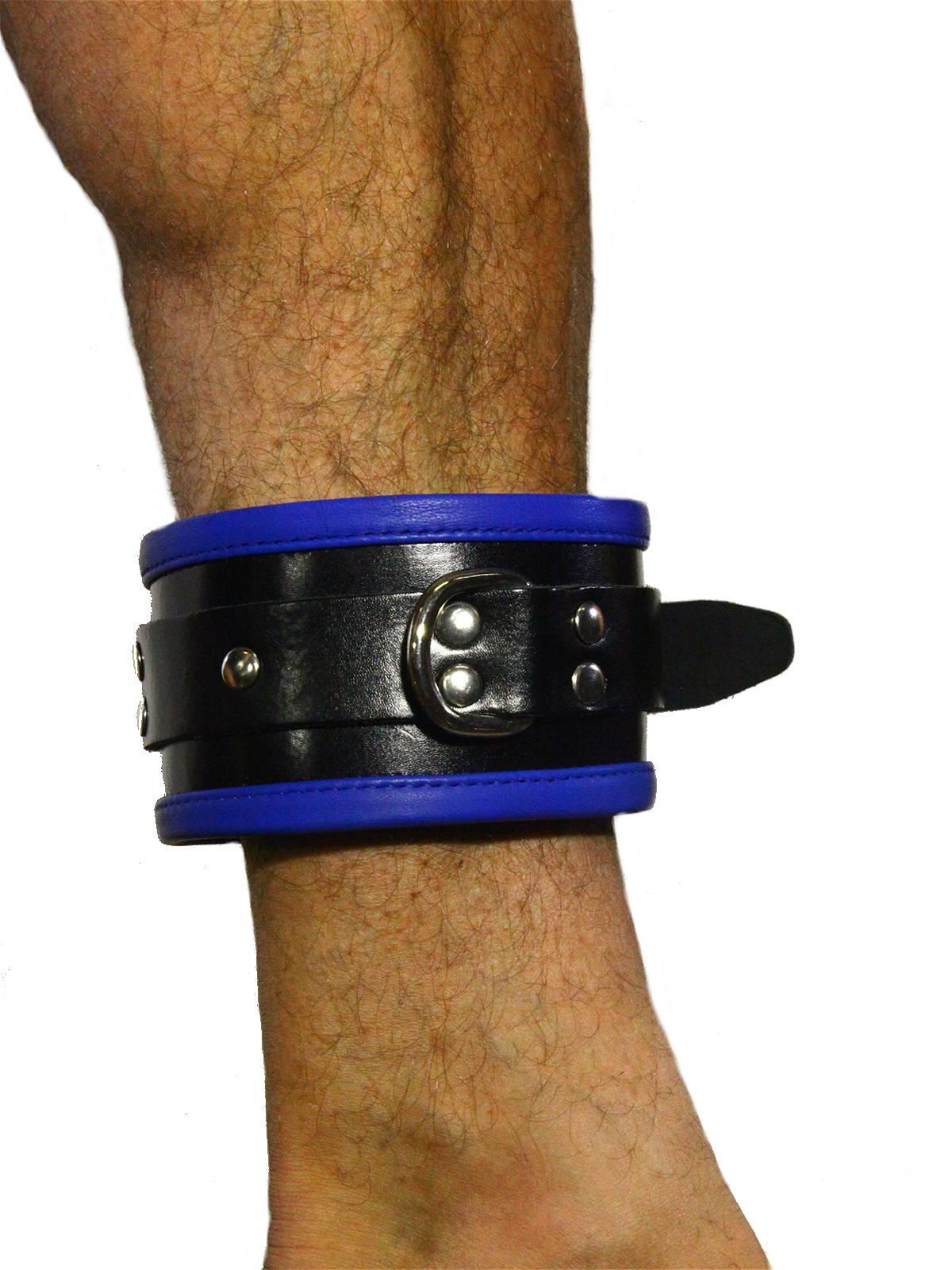 RudeRider Ankle Cuffs with Padding Leather Black/Blue (Set of 2) One Size RudeRider Ankle Cuffs with Padding Leather Black/Blue (Set of 2) One Size