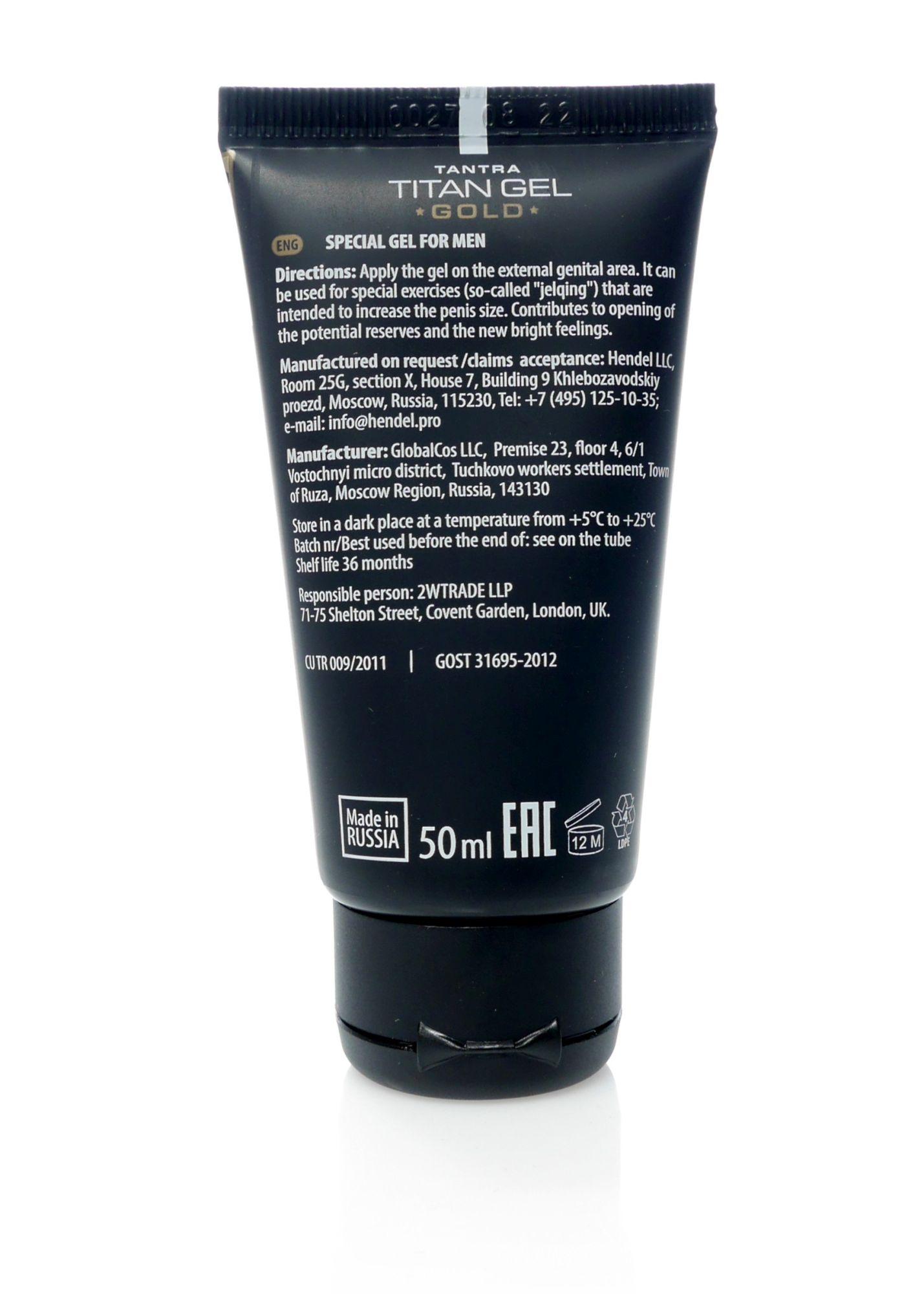 Tantra Titan Gel Gold, PREMIUM Male Enhancement Gel Lubricant 50ml (Original)