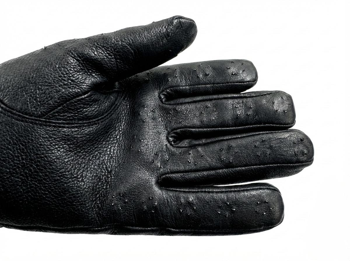 Leather Hand Gloves with metal Spikes on Palm, Black - XXL
