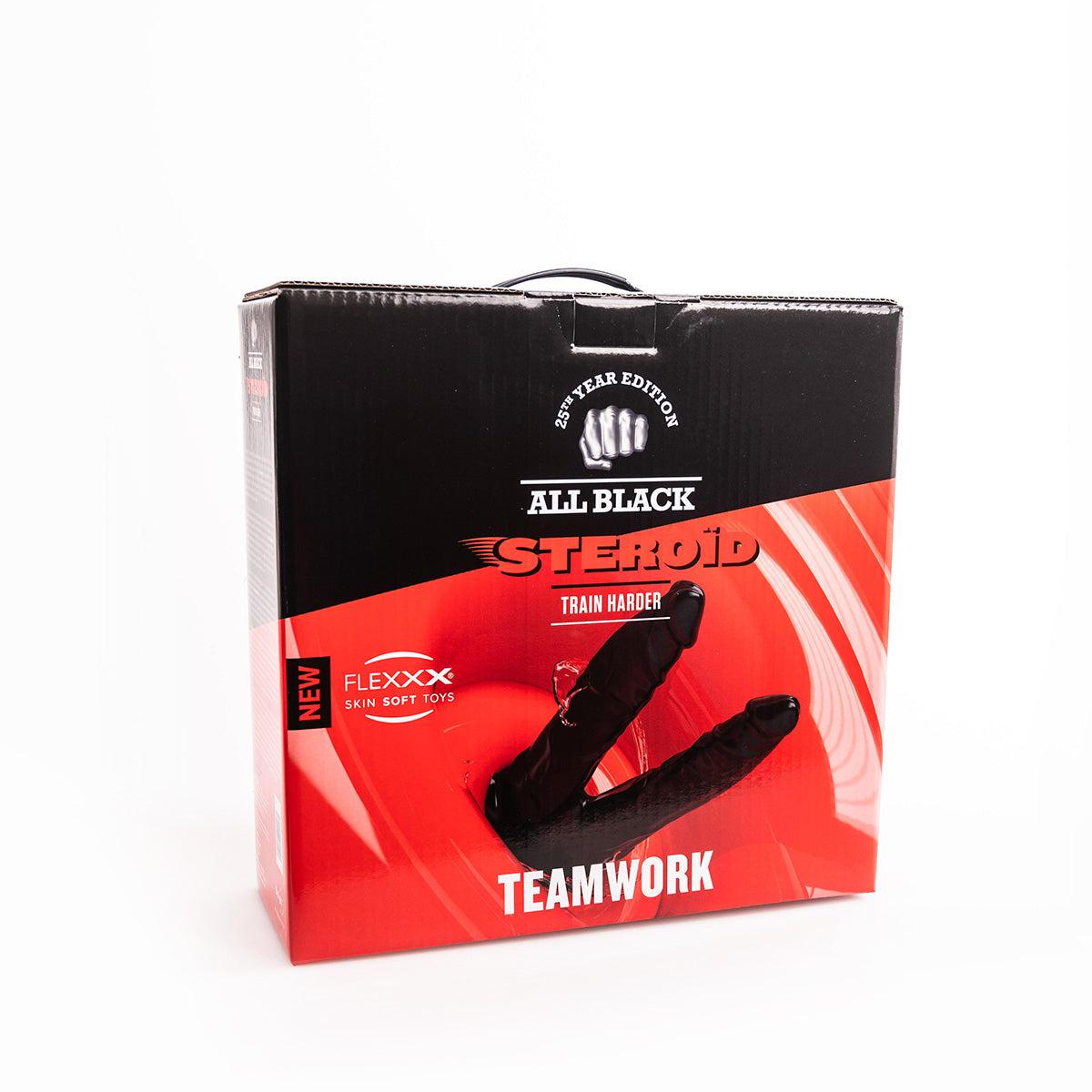 All Black Steroid Teamwork Double Dildo, 35 cm