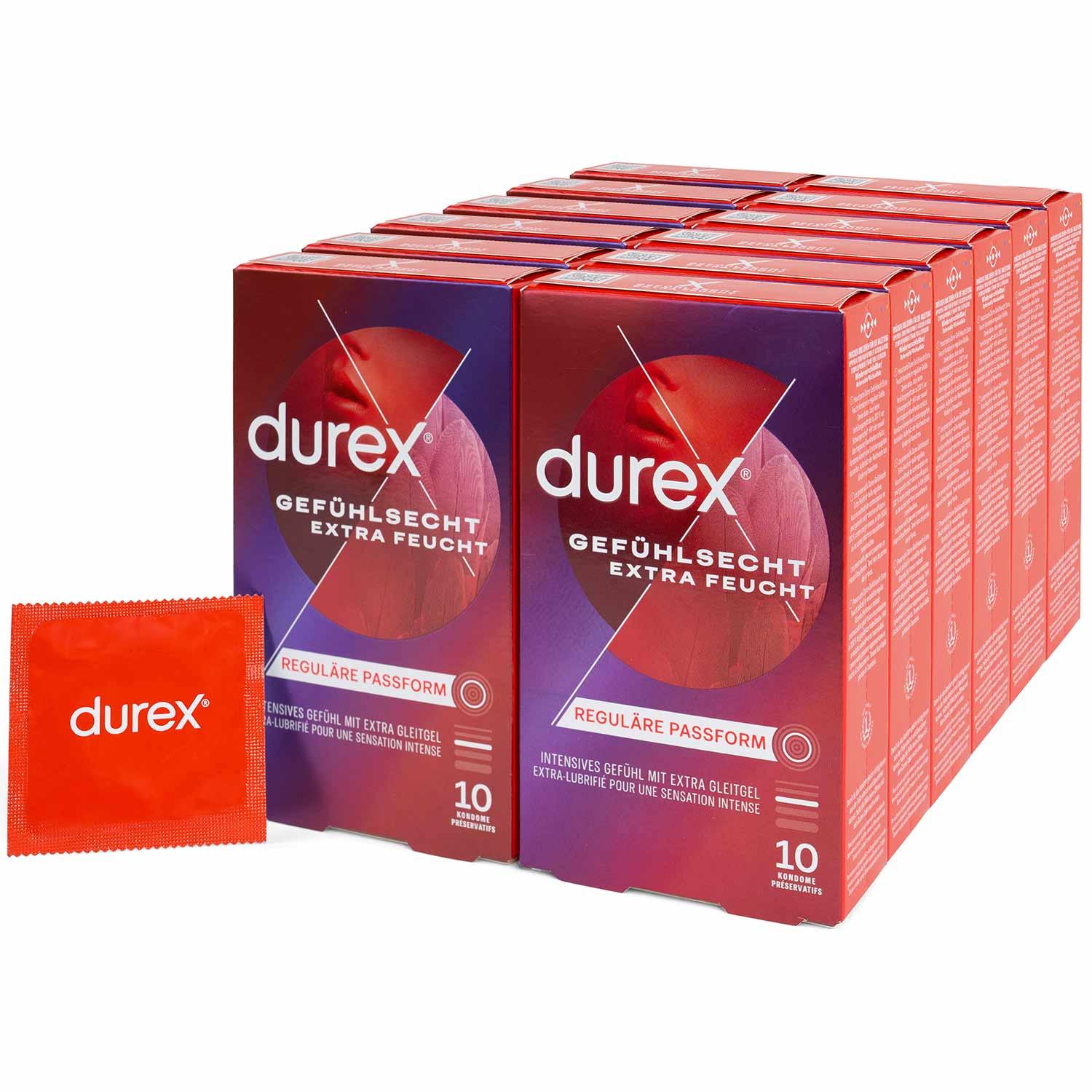 Durex Gefühlsecht Extra Feucht Condoms 10pcs, with Reservoir, Extra Lubrication, Ø 56mm, 195mm Durex Gefühlsecht Extra Feucht Condoms 10pcs, with Reservoir, Extra Lubrication, Ø 56mm, 195mm