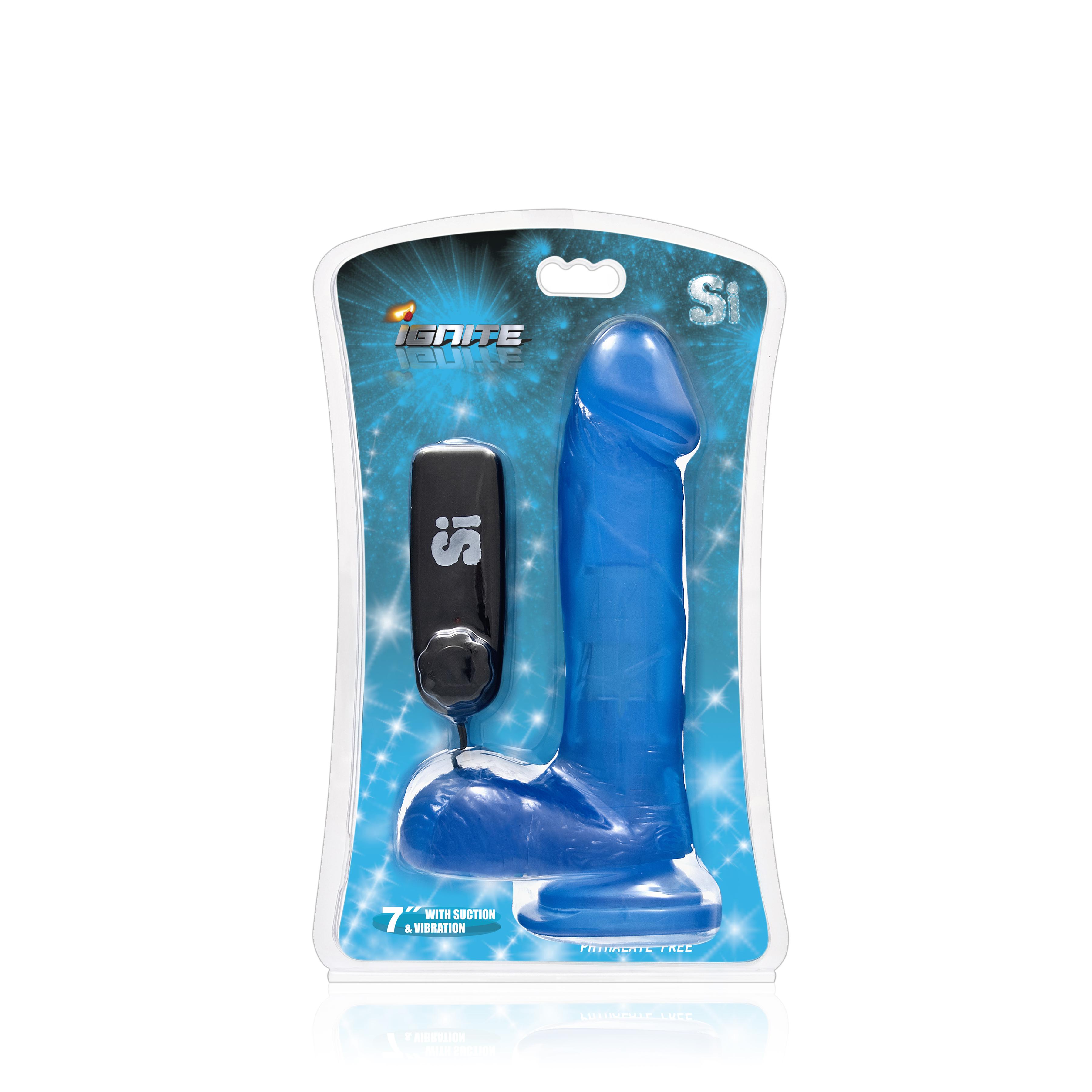 SI IGNITE Vibrating Cock with Balls and Suction, Blue, 18 cm