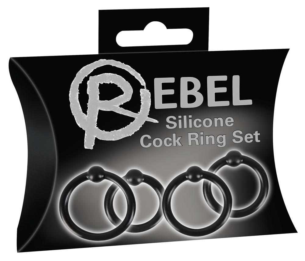 Rebel Silicone Cockring Set, 32 mm, , Black, 4 pcs