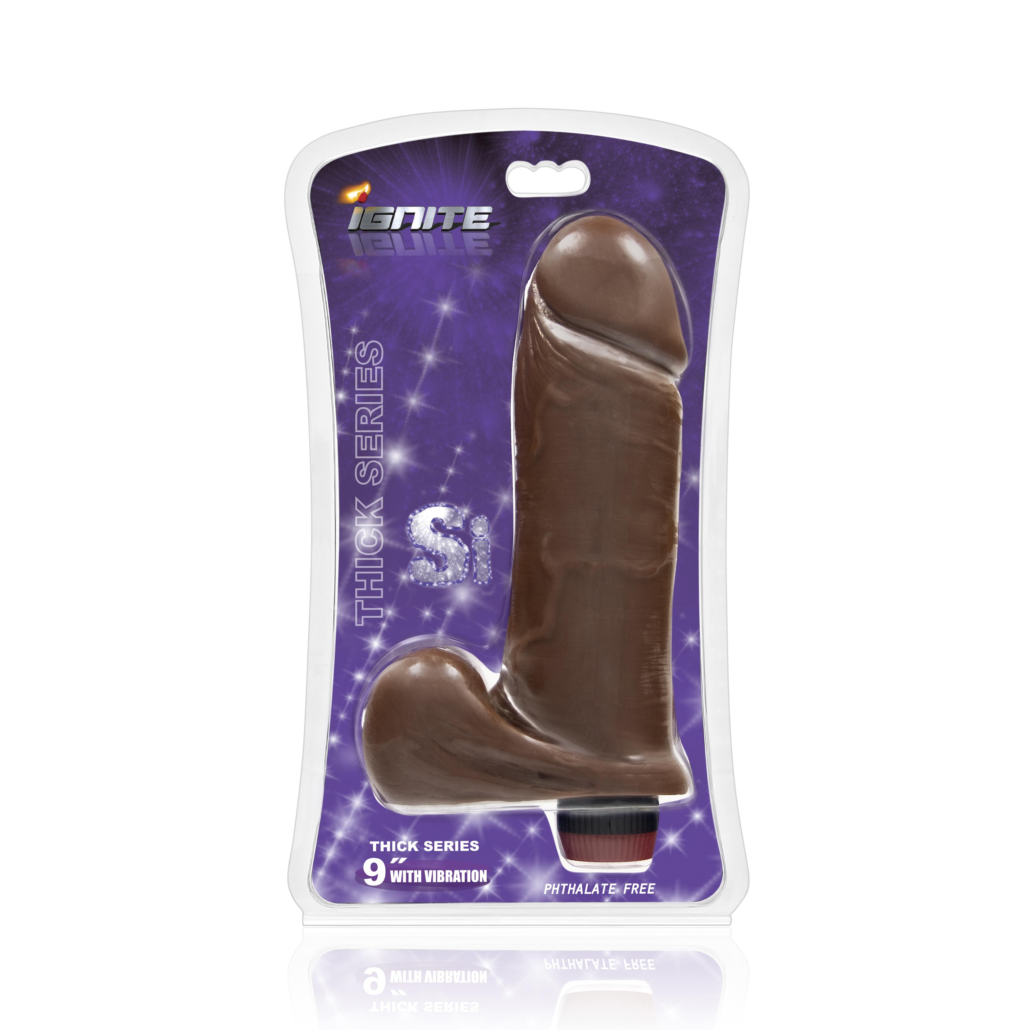SI IGNITE Thick Cock with Balls and Vibration, Brown, 23 cm
