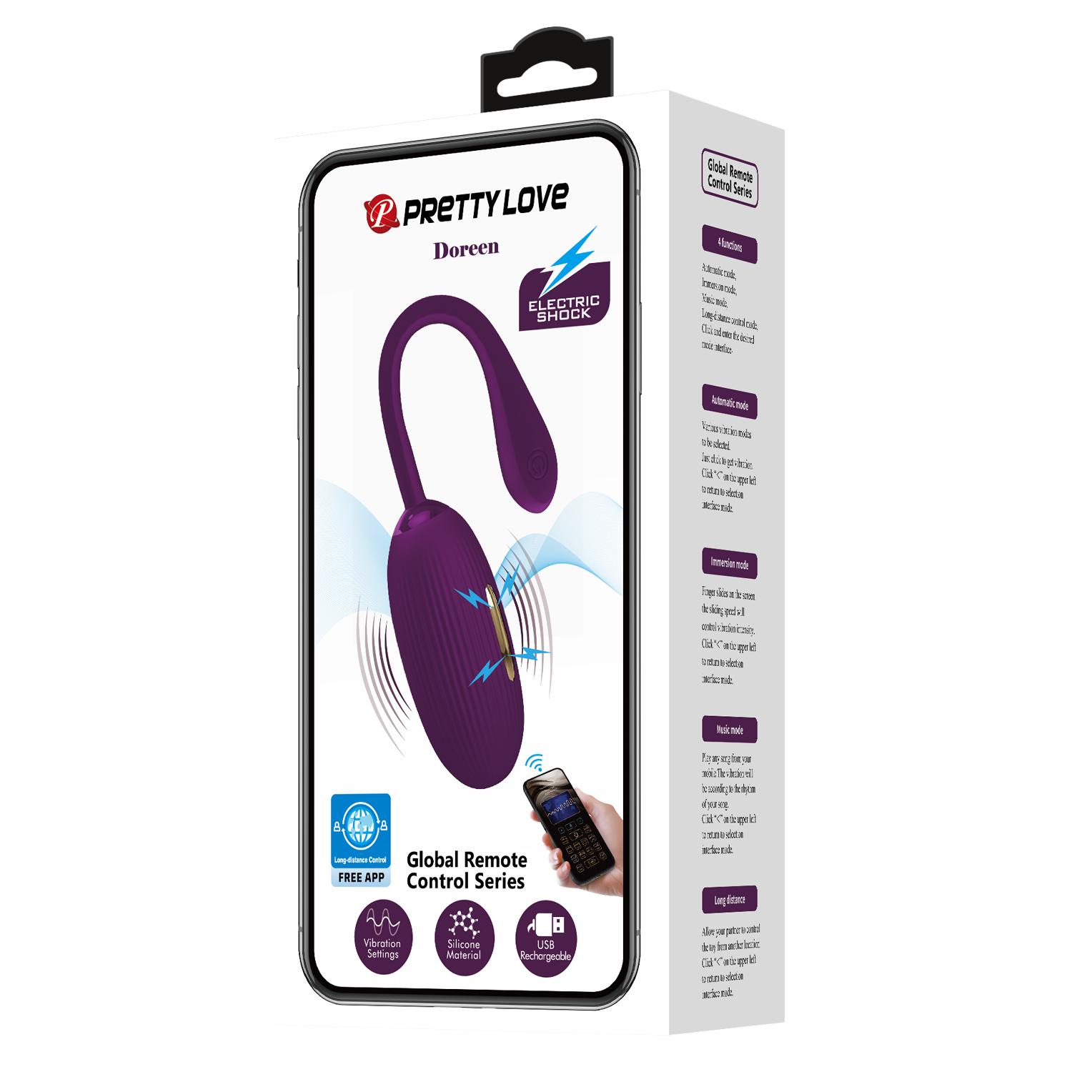 PRETTY LOVE - Doreen, 12 functions of vibration
3 electric shock
mobile app control
waterproof
USB rechargeable
silicone 32-190