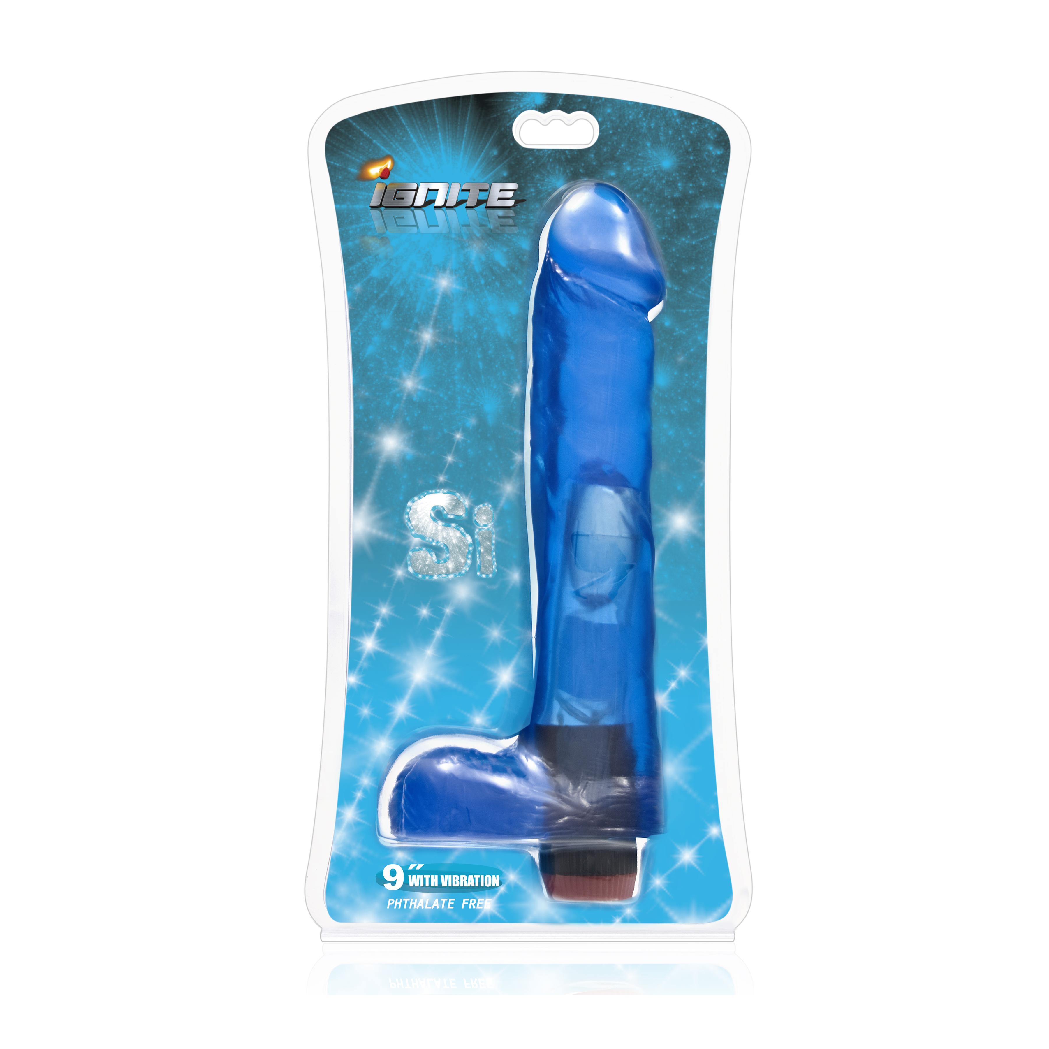 SI IGNITE Cock with Balls and Vibration, Blue, 23 cm