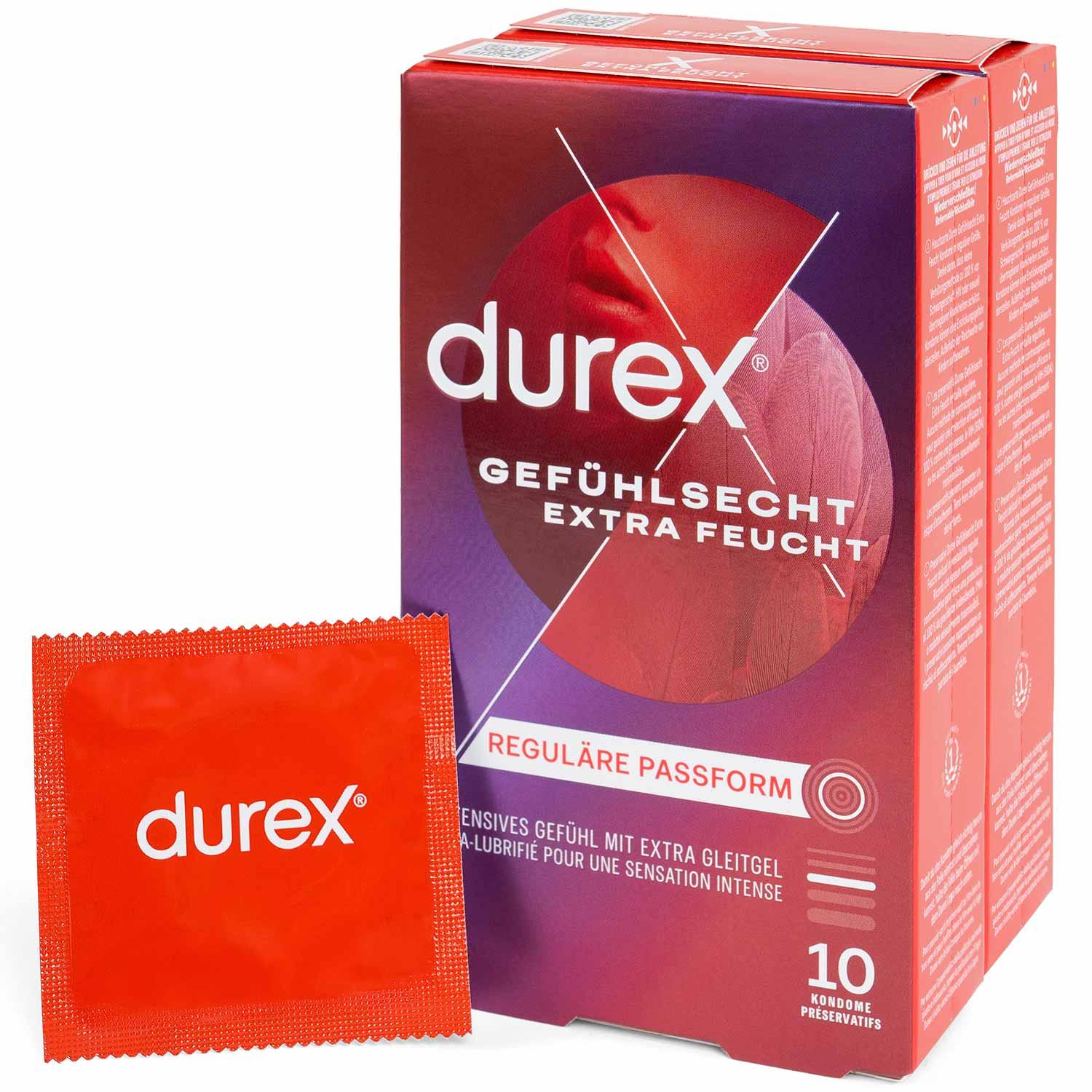 Durex Gefühlsecht Extra Feucht Condoms 10pcs, with Reservoir, Extra Lubrication, Ø 56mm, 195mm Durex Gefühlsecht Extra Feucht Condoms 10pcs, with Reservoir, Extra Lubrication, Ø 56mm, 195mm