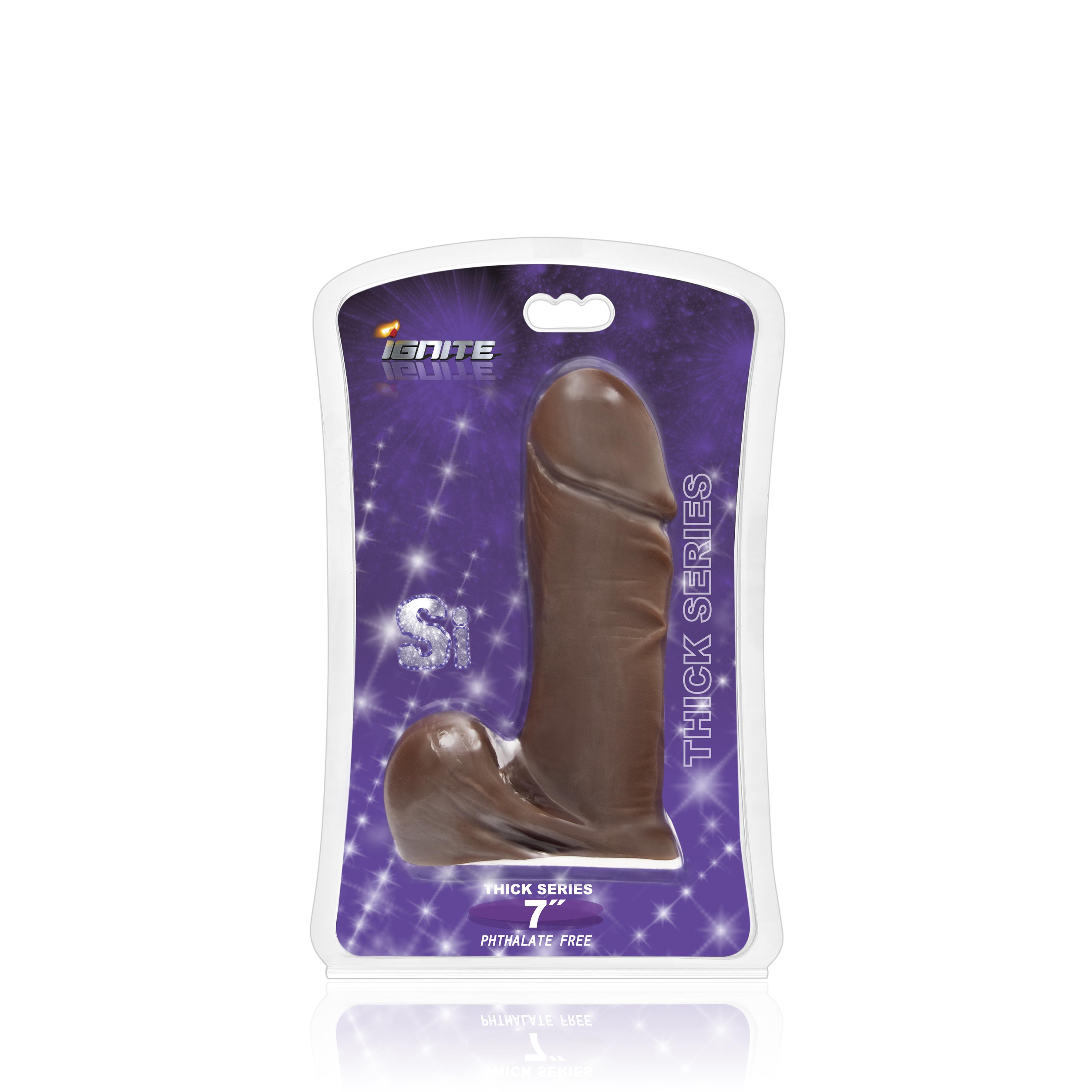 SI IGNITE Thick Cock with Balls, Brown, 18 cm