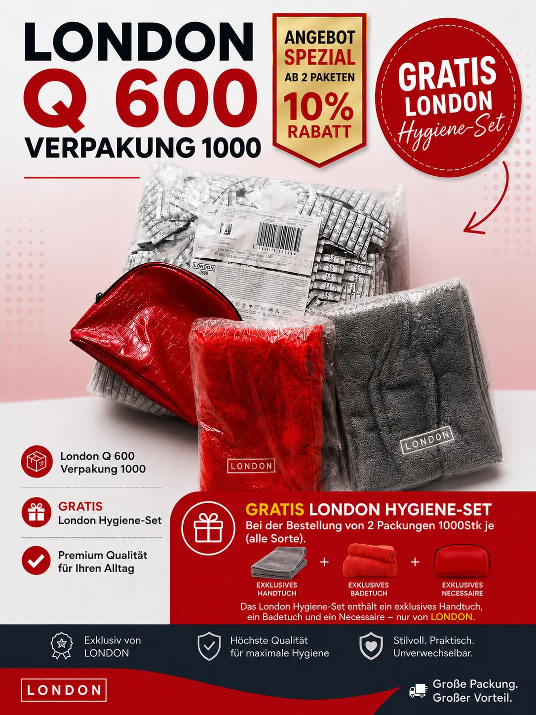 London Hygiene-Set: 2x London Q 600 (1000 Stk) + Gratis Pack