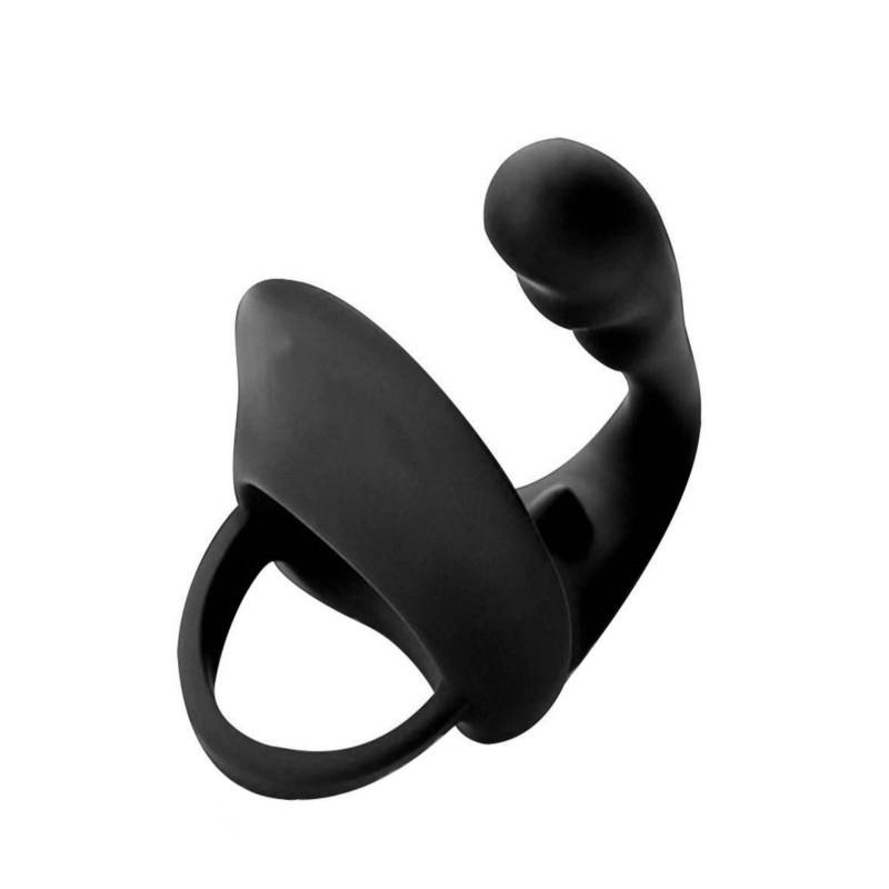 Rude Rider Ass Plug/Jock Lock Cockring Silicone Black