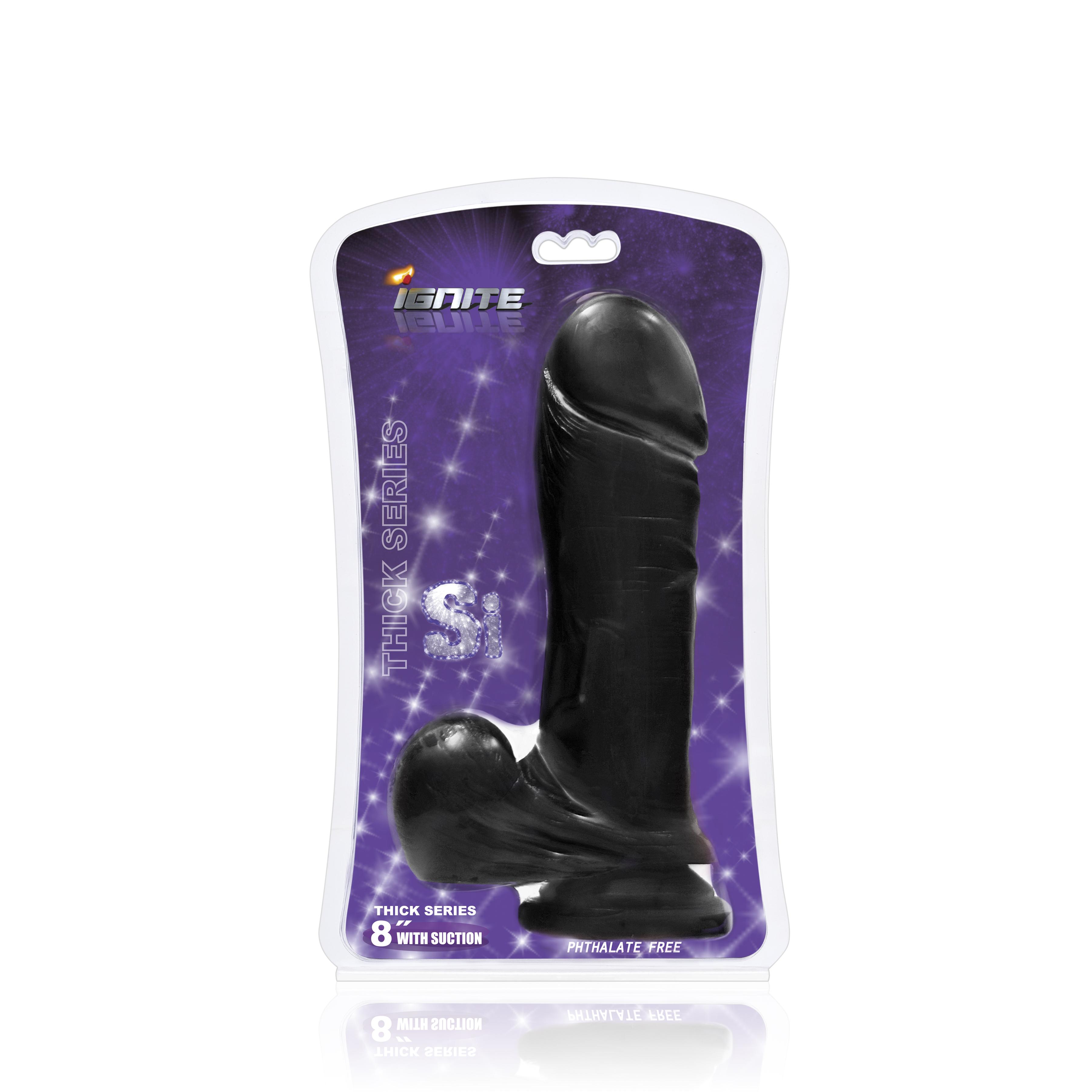 SI IGNITE Thick Cock with Balls and Suction, Black, 20 cm