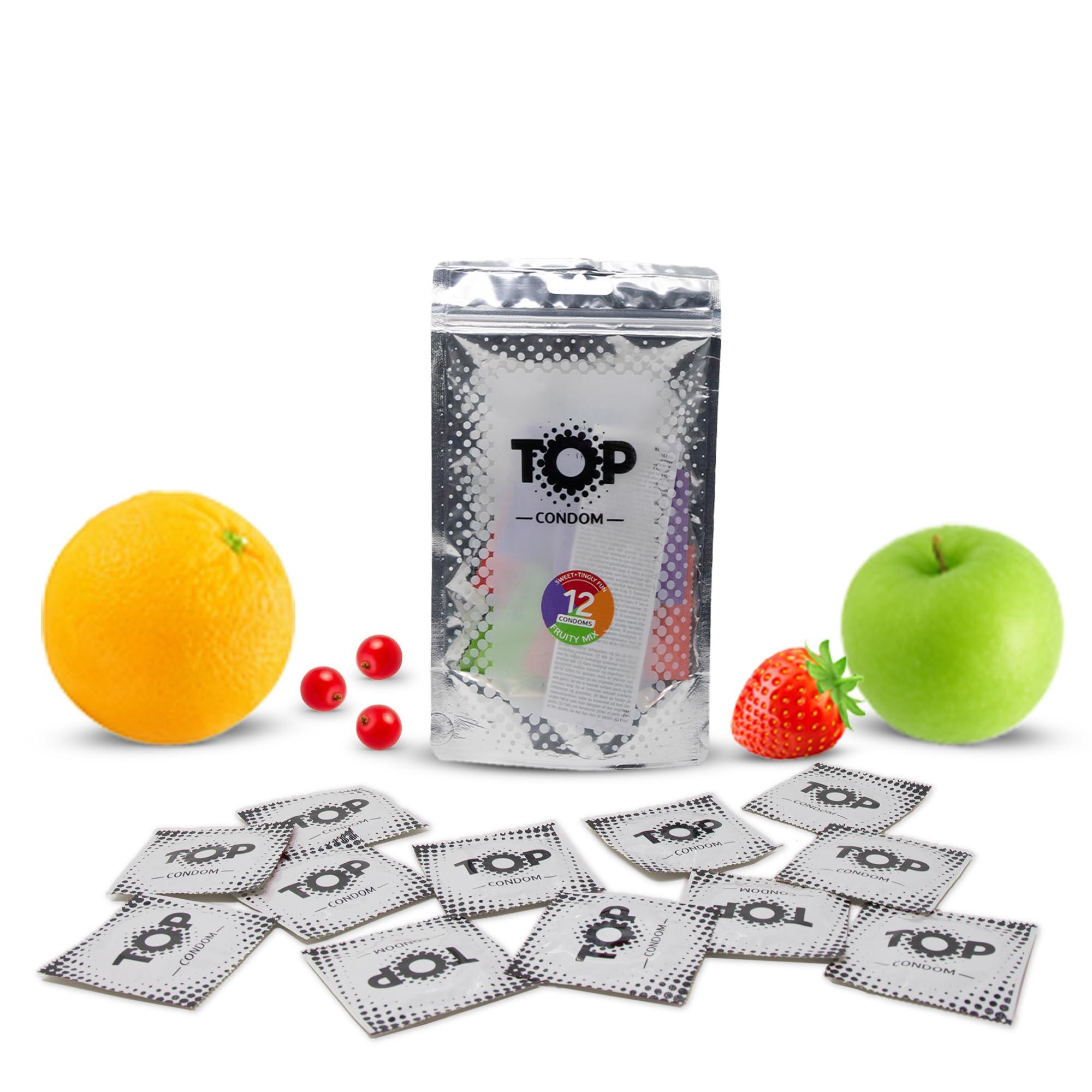 TOP Condoms Fruity Mix: Fruity Basket - Sweet and Tingly Fun, Packs of 12