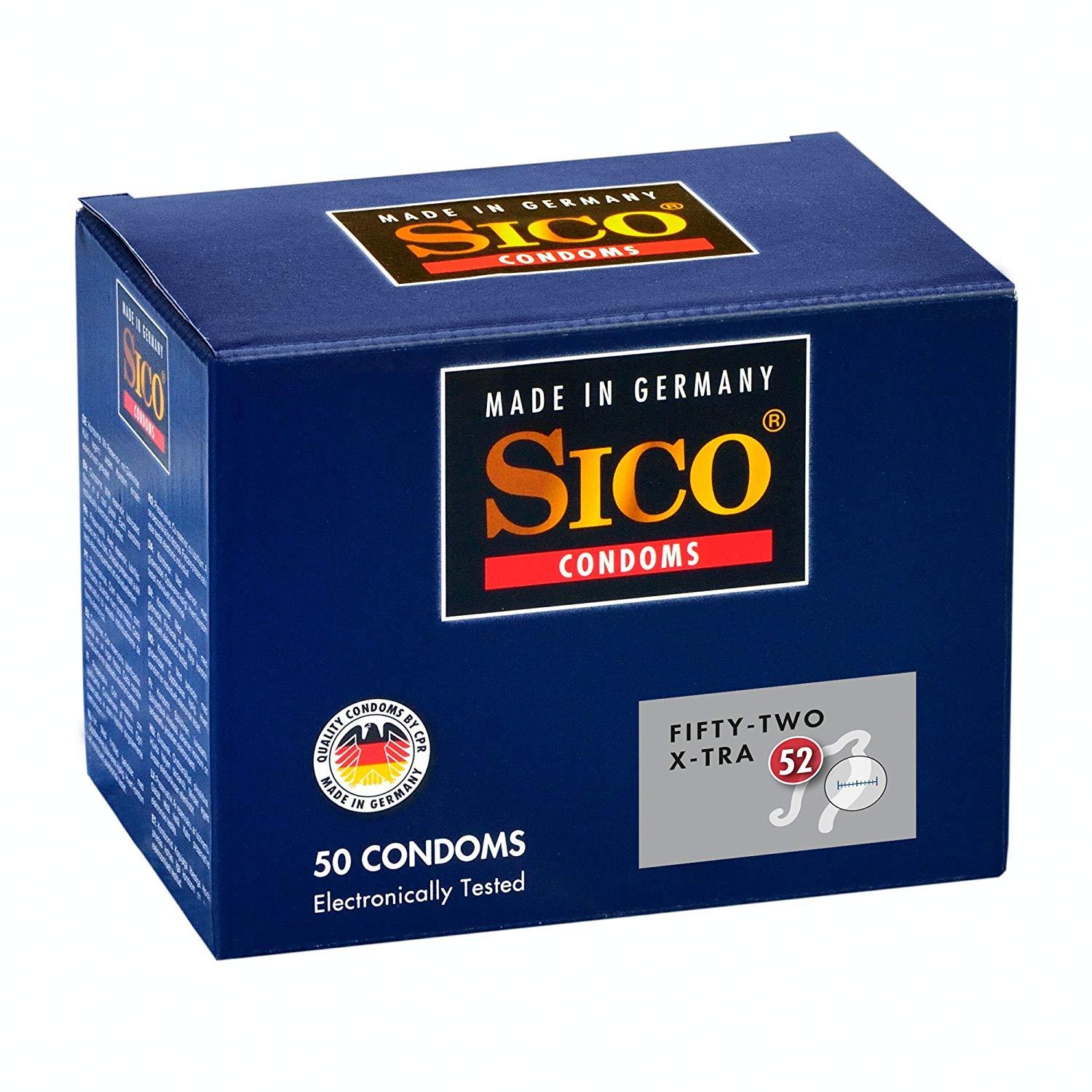 SICO 52 Size, Latex, Clear, 18 cm (7 in), Ø 5,2 cm (2,0 in), 50 Condoms
