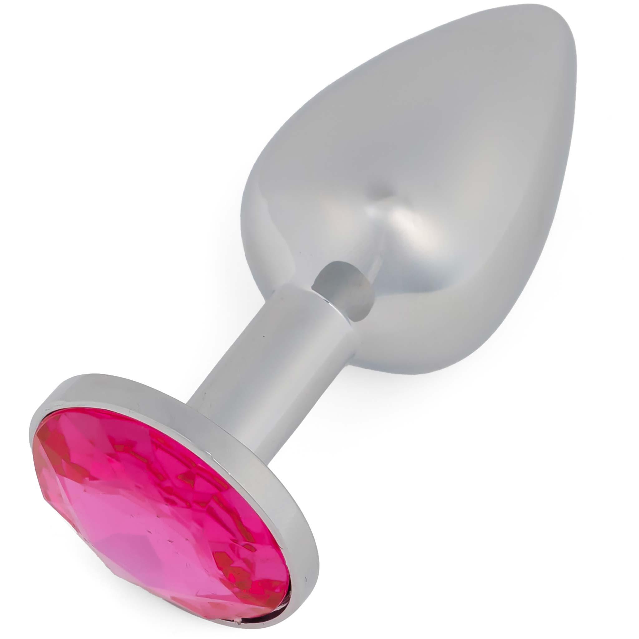 Anal Plug, Metal with a Pink Stone, 5 cm