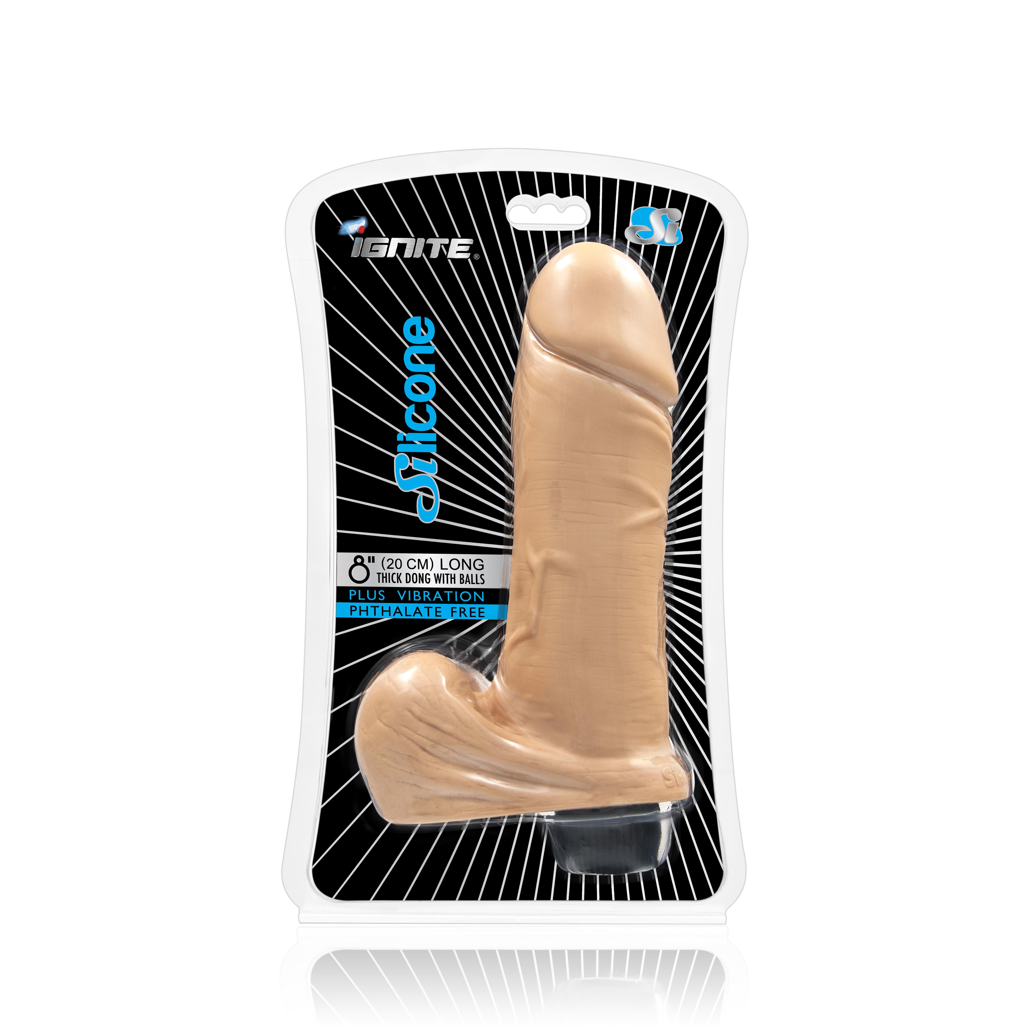 SI IGNITE Vibrating Silicone Dong with Balls, Flesh, 20 cm