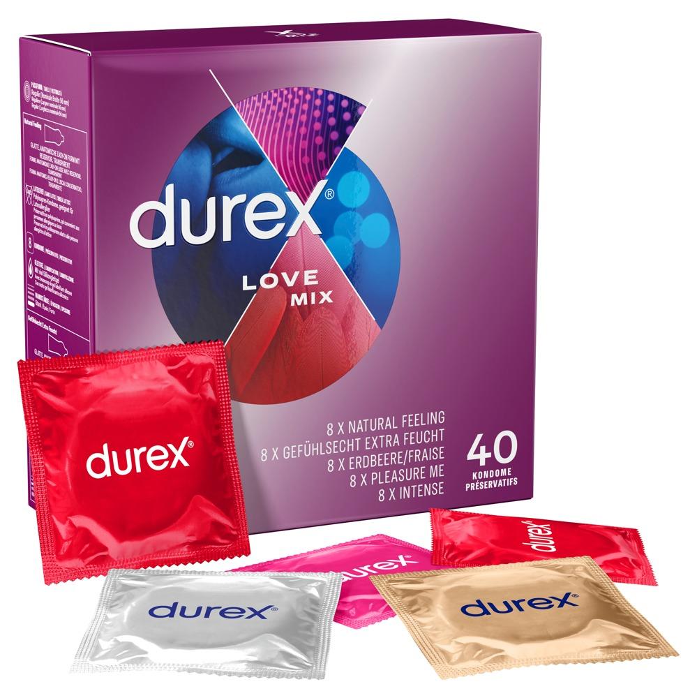 Durex Love Mix Condom Mix, 40 pcs, with Reservoir, Strawberry, Ø 56mm