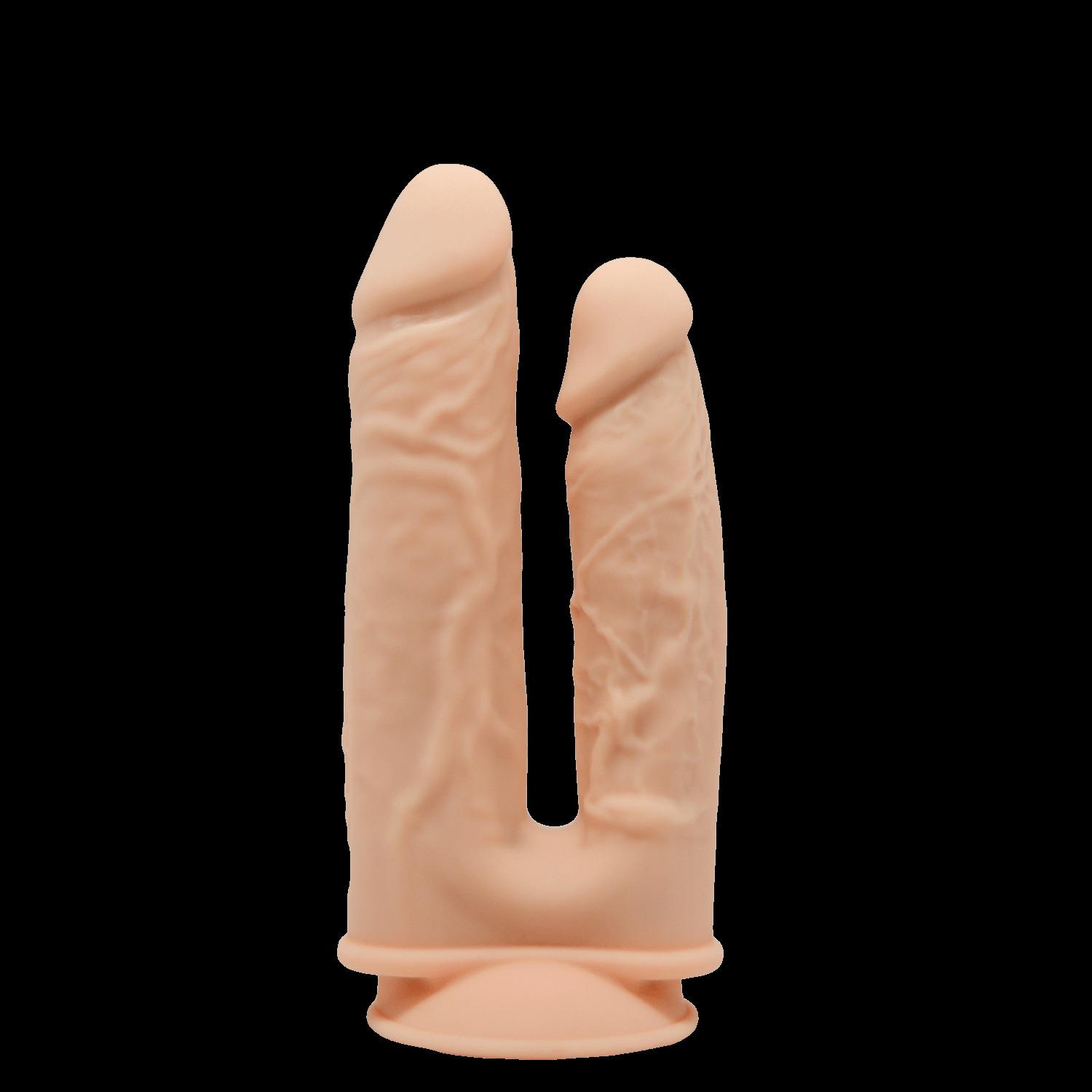 SILEXD Premium Silicone Dildo Model 1 Double Penetration (No Motor), 17,5 & 19,5 cm, Light skin