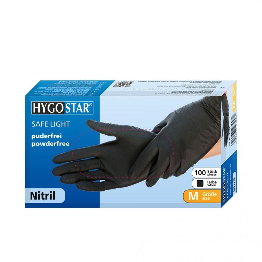 Hygostar SAFE LIGHT, Nitrile Disposable Gloves, Powder-free, Black, M, 100 pieces