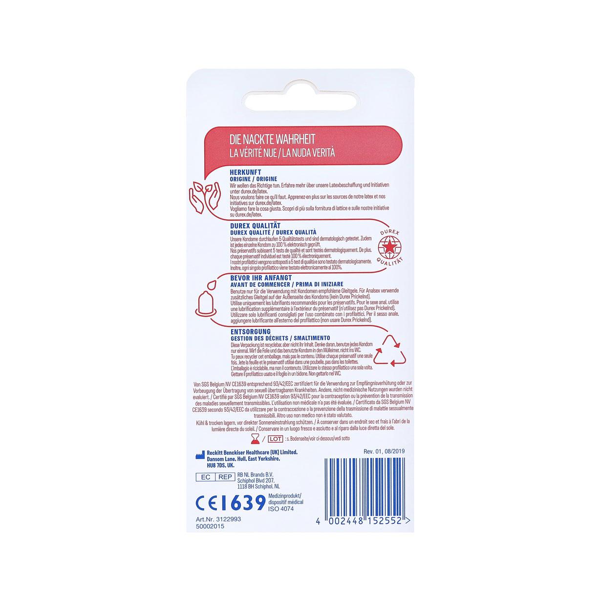 Durex Extra Dünn Condoms 8 pcs, with Reservoir, Ø 52mm, 190mm