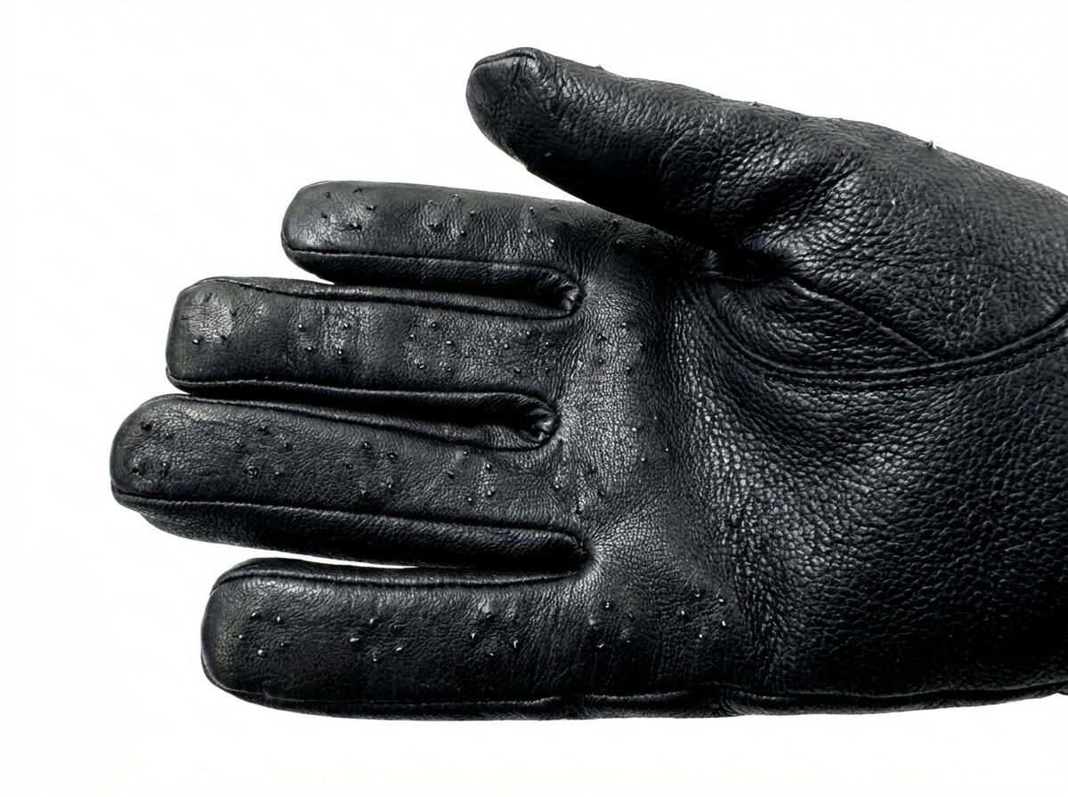 Leather Hand Gloves with metal Spikes on Palm, Black - XL