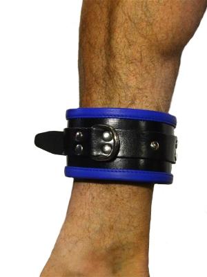 RudeRider Ankle Cuffs with Padding Leather Black/Blue (Set of 2) One Size