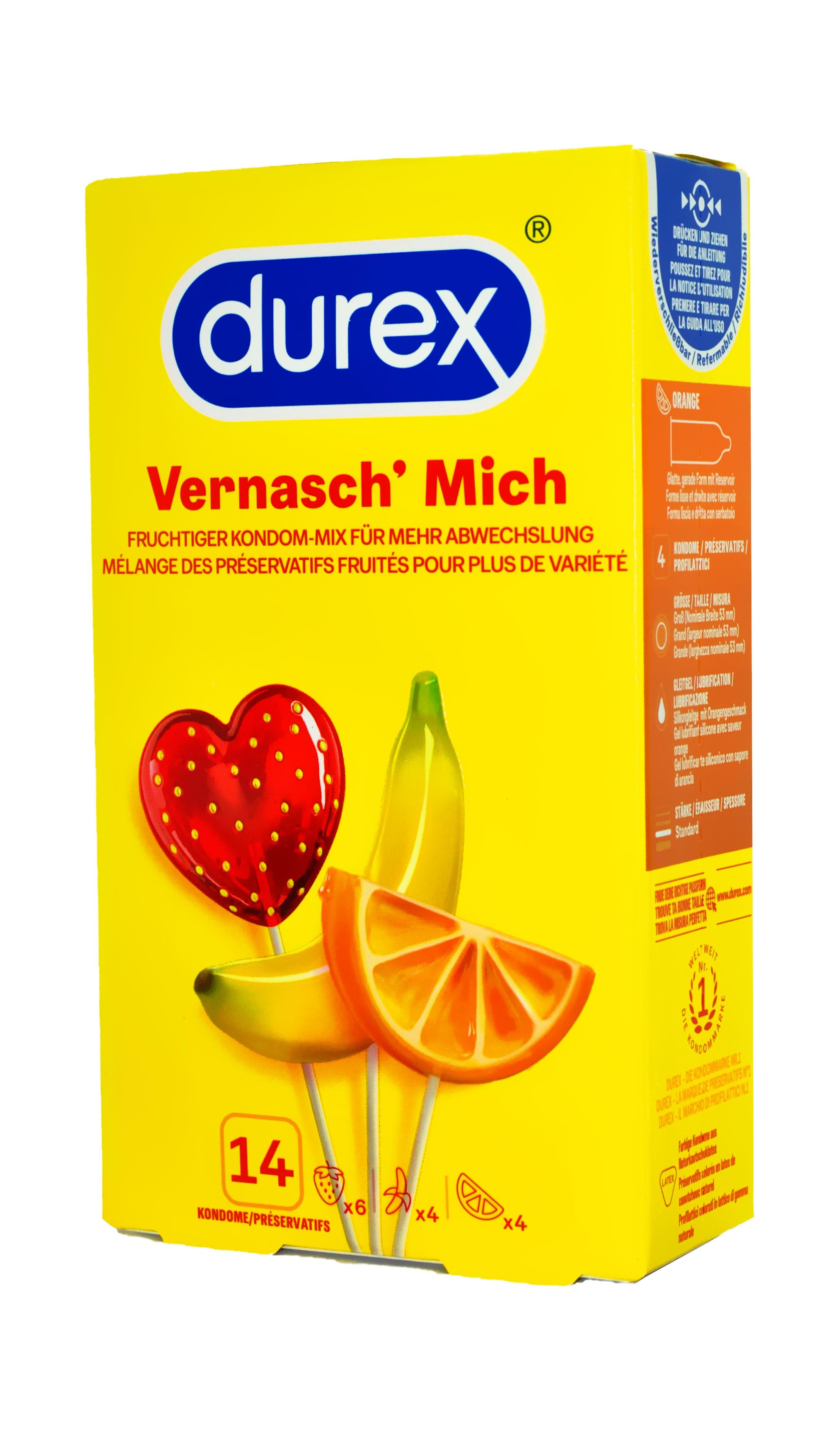 Durex Vernasch Mich Condom Mix 14 pcs, with Fruit Flavour Ø 53mm