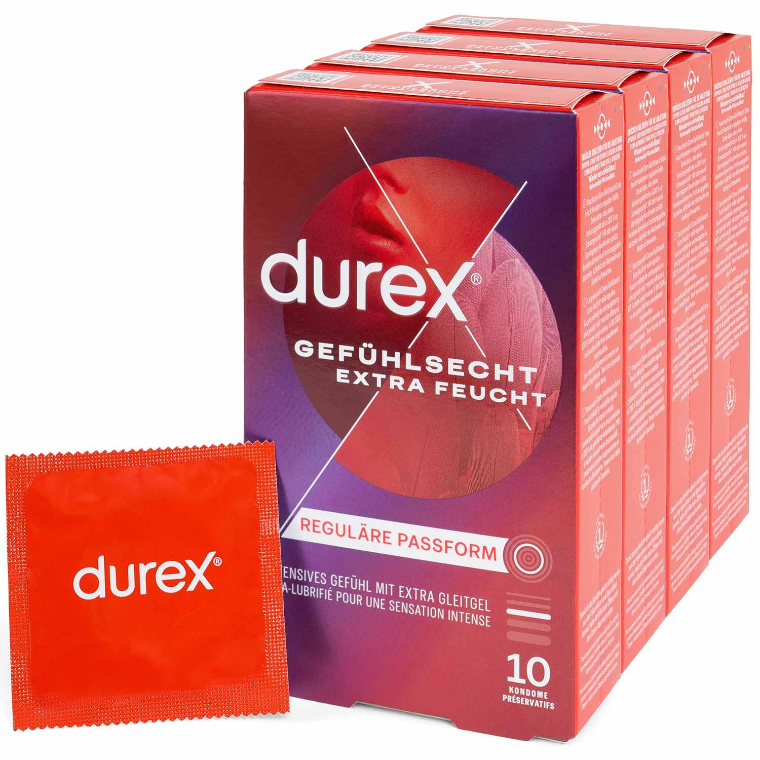 Durex Gefühlsecht Extra Feucht Condoms 10pcs, with Reservoir, Extra Lubrication, Ø 56mm, 195mm