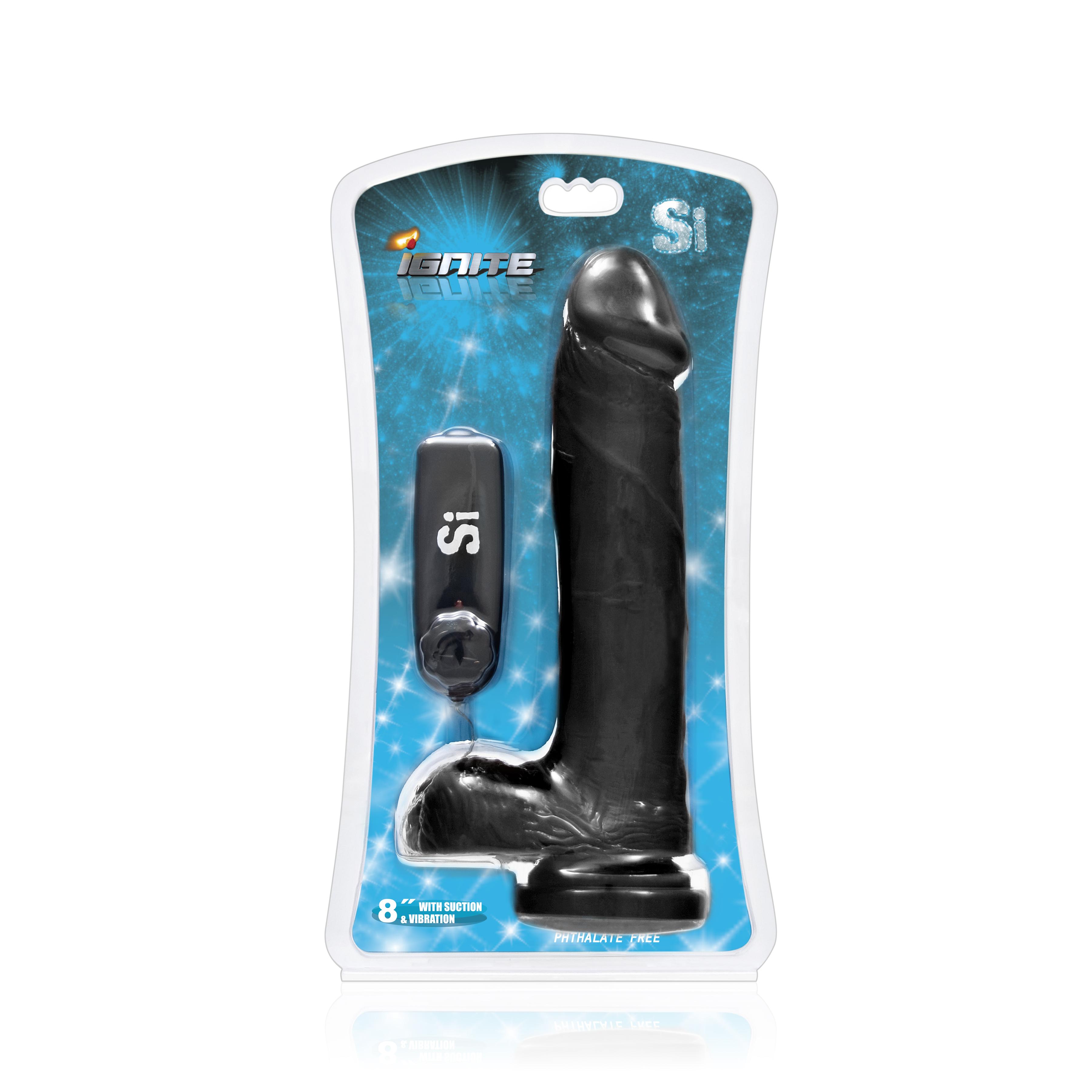 SI IGNITE Vibrating Cock with Balls and Suction, Black, 20 cm