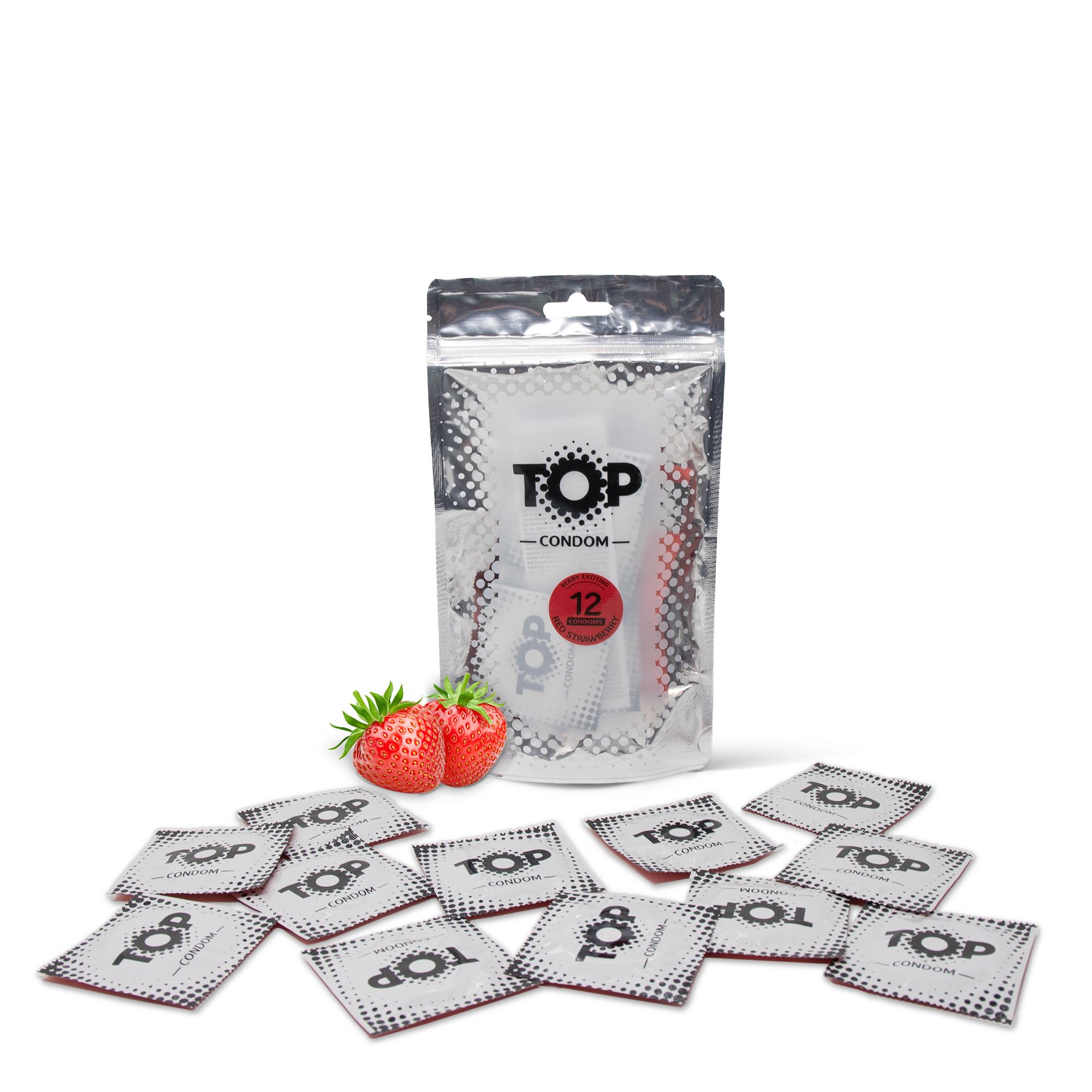 TOP Condoms Red: Berry Exciting - Strawberry Play, Packs of 12