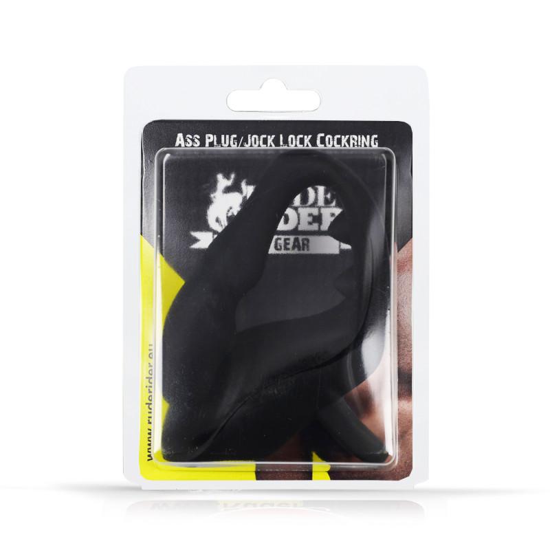 Rude Rider Ass Plug/Jock Lock Cockring Silicone Black Rude Rider Ass Plug/Jock Lock Cockring Silicone Black