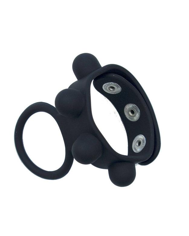 Rude Rider Silicone Cockring & Ball Strap, Black, ¯ 60 mm