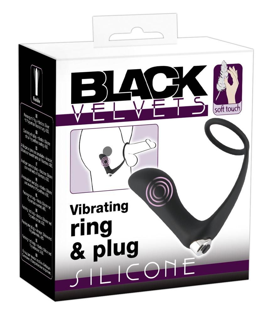 Black Velvets Vibrierender Ring & Plug, Schwarz