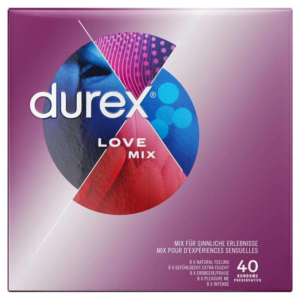 Durex Love Mix Condom Mix, 40 pcs, with Reservoir, Strawberry, Ø 56mm