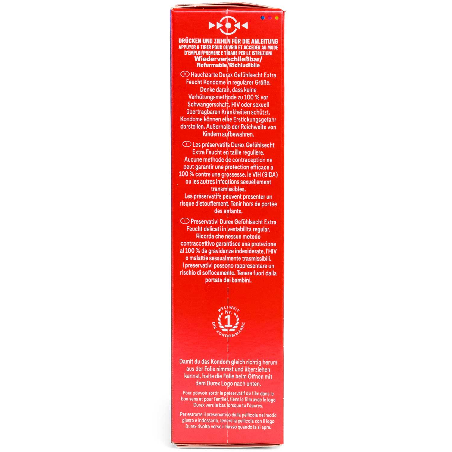 Durex Gefühlsecht Extra Feucht Condoms 10pcs, with Reservoir, Extra Lubrication, Ø 56mm, 195mm Durex Gefühlsecht Extra Feucht Condoms 10pcs, with Reservoir, Extra Lubrication, Ø 56mm, 195mm
