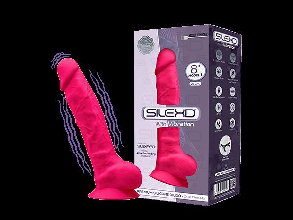 SILEXD Premium Silicone Dildo Model Vibration, 20 cm, Pink