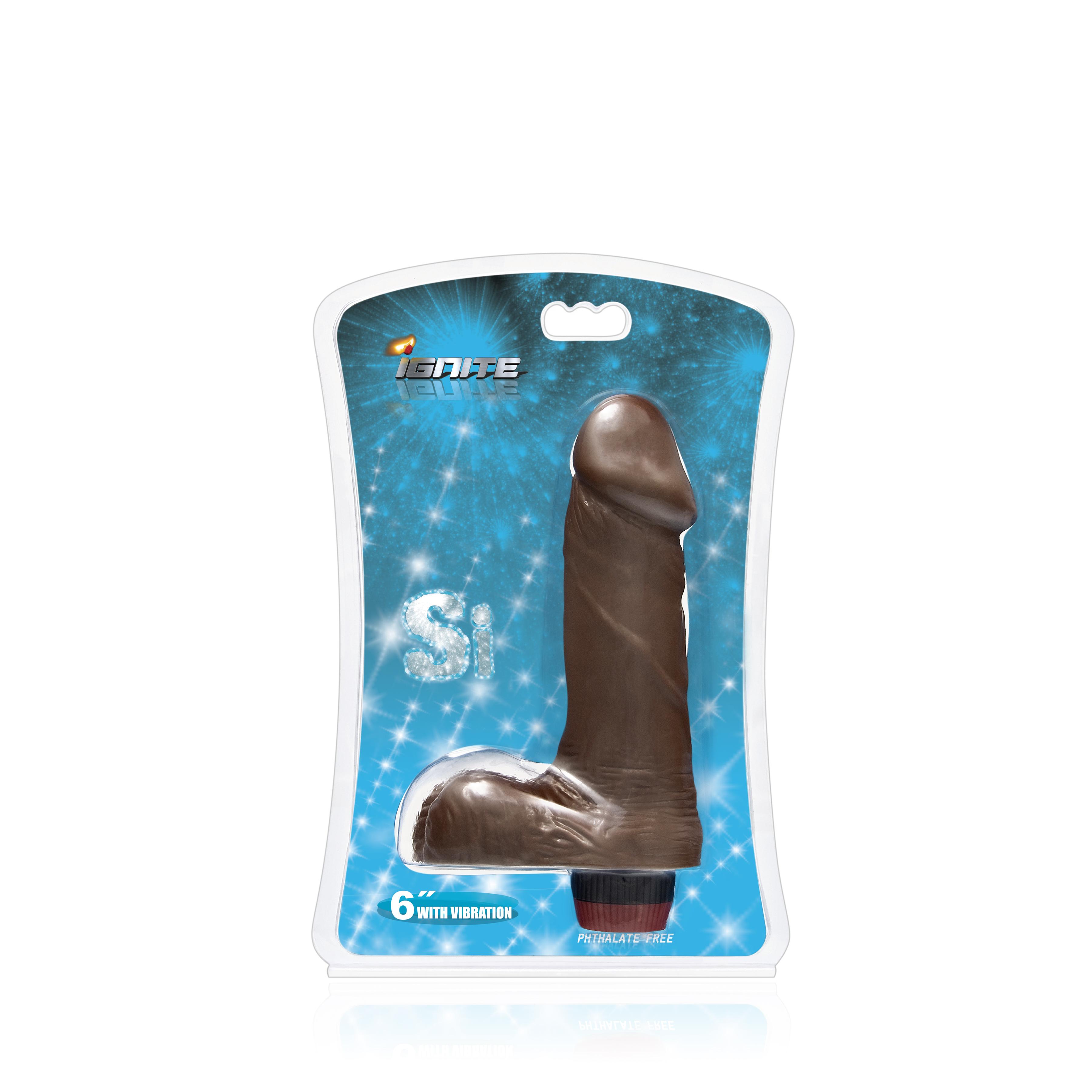 SI IGNITE Cock with Balls and Vibration, Brown, 15 cm