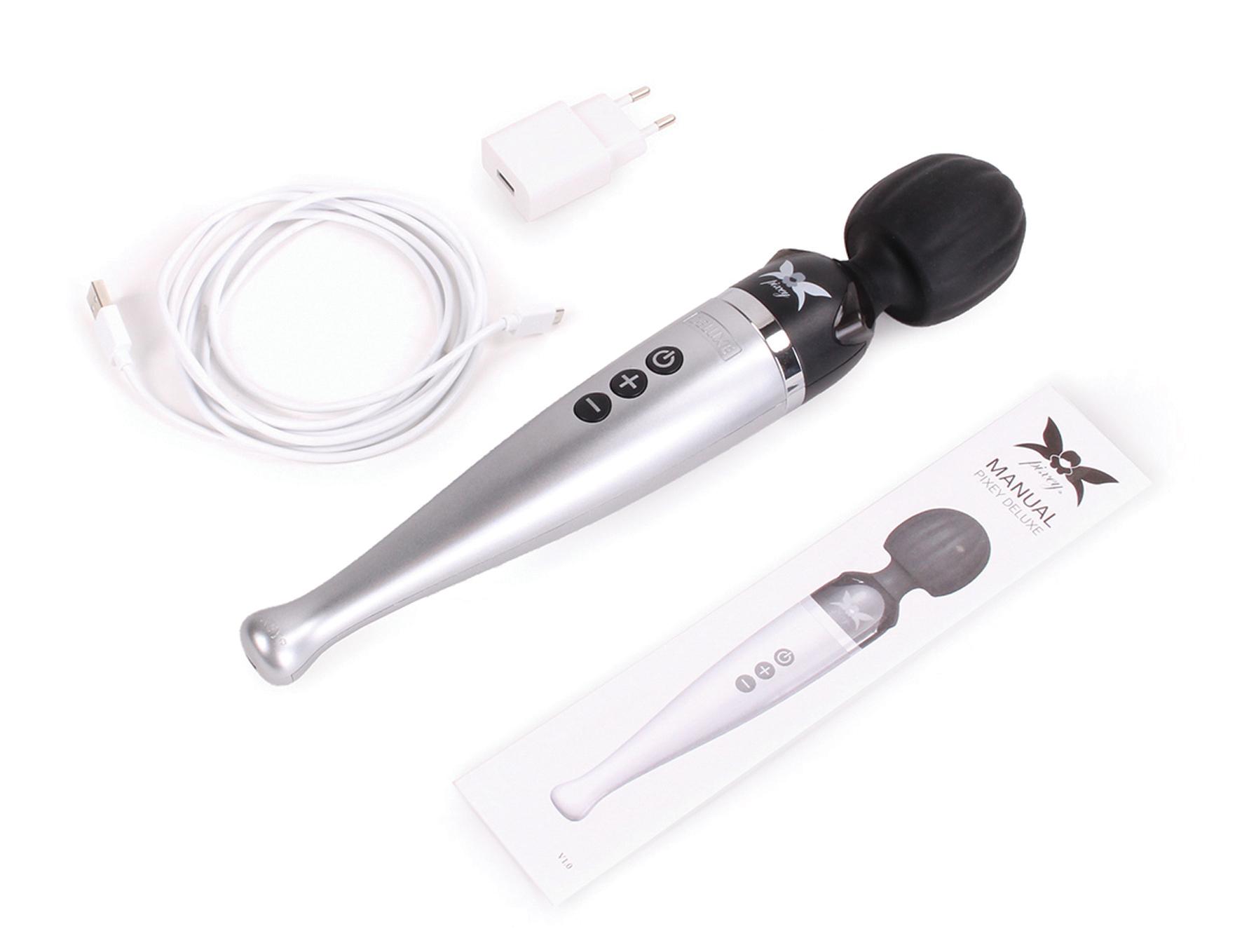 Pixey Deluxe Powerful Wand Massager, Silver/Black, 33 cm