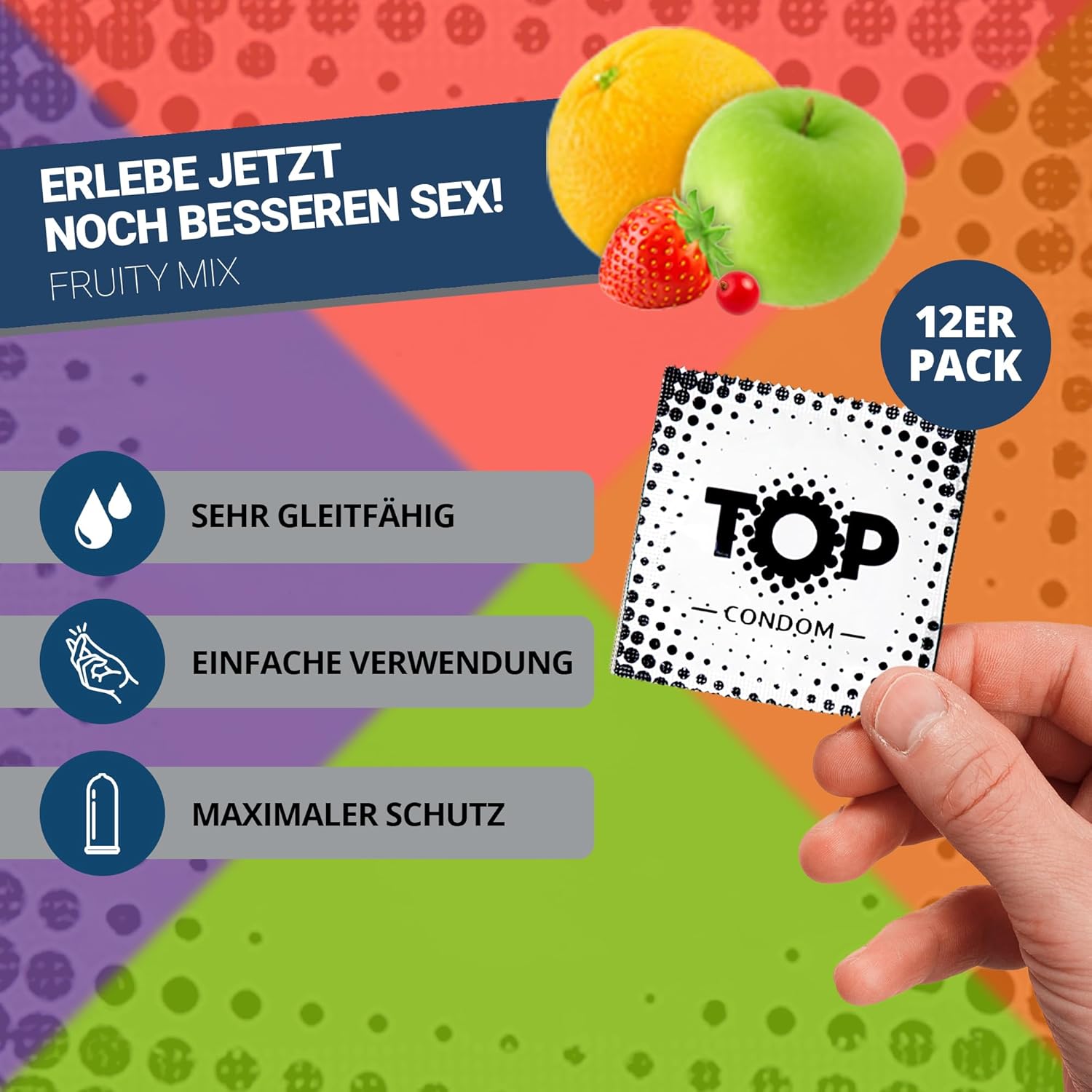 TOP Condoms Fruity Mix: Fruity Basket - Sweet and Tingly Fun, Packs of 12